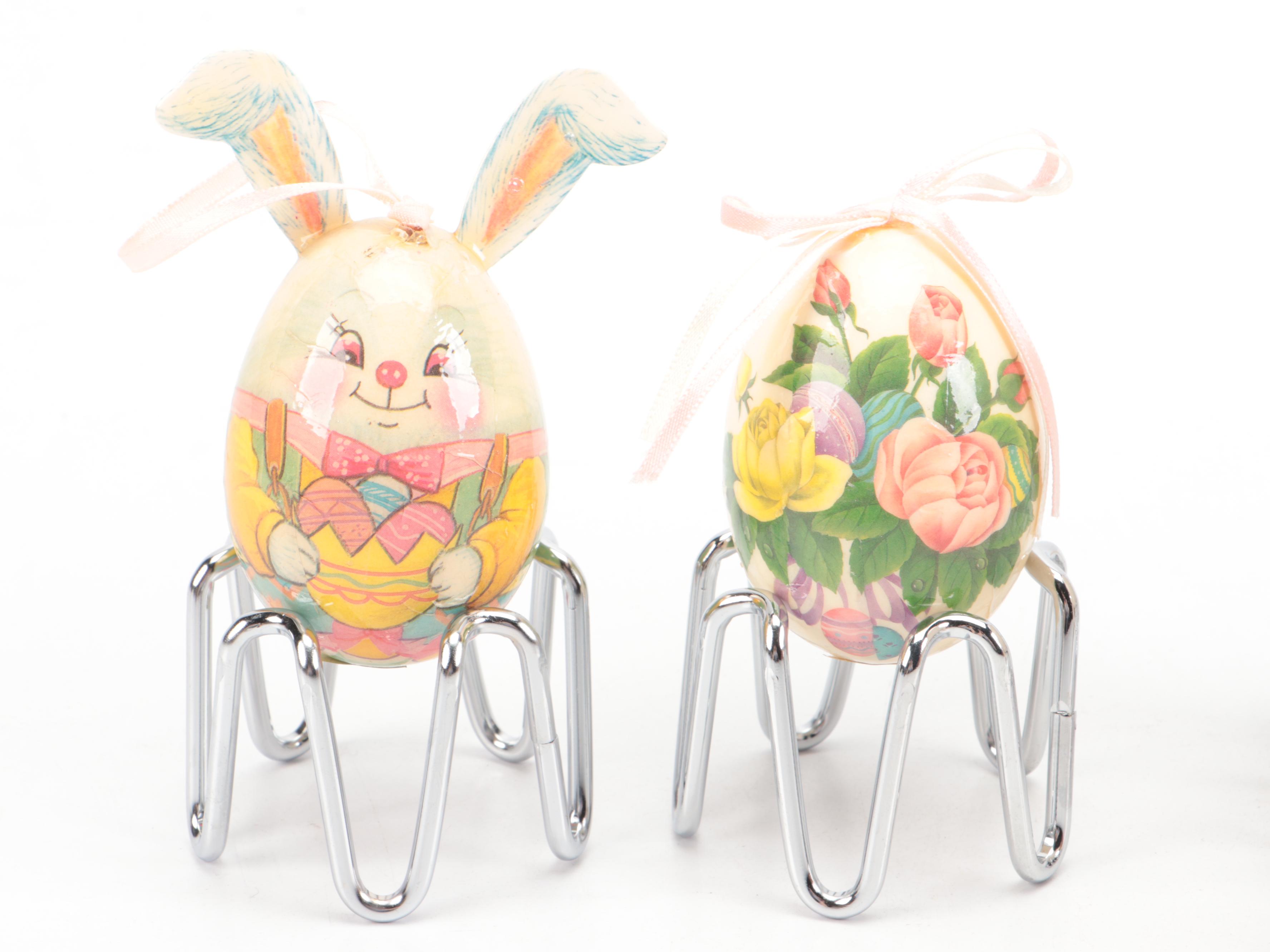 German Papier-Mâché Candy Container with Other Decorative Eggs and Egg Cups