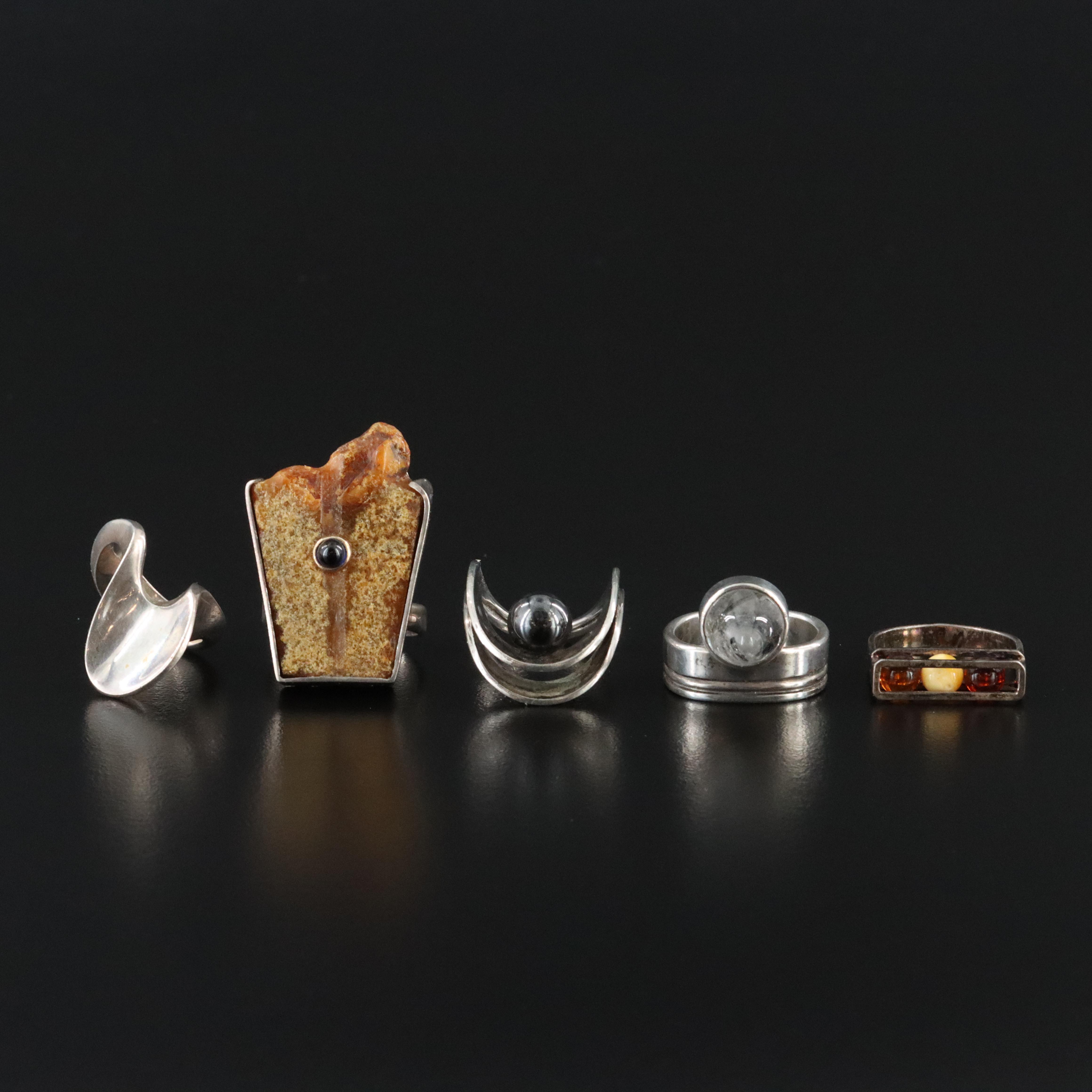 Collection of Artisan Sterling Gemstone Rings Featuring James Frappe