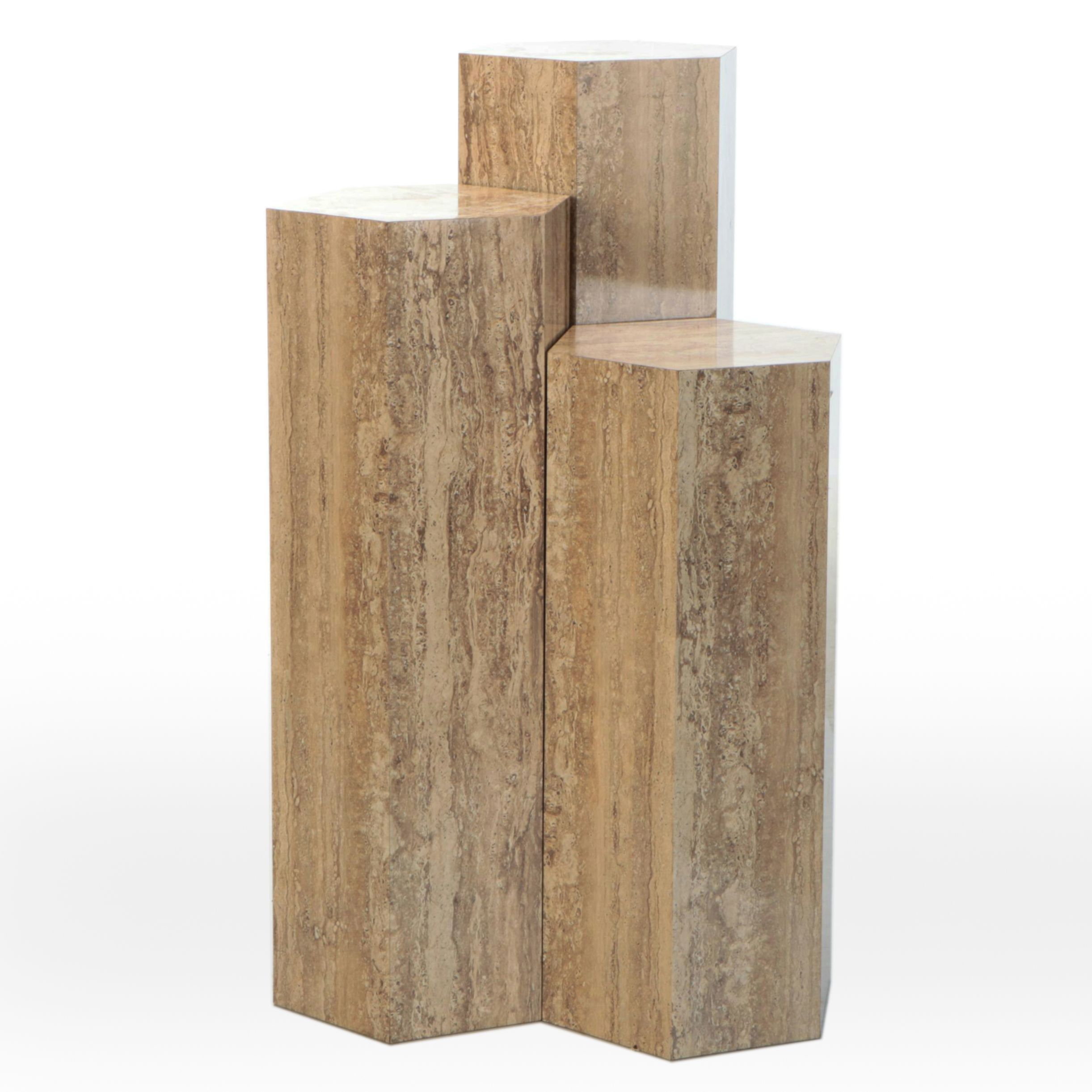 Set of Three Modernist Faux Travertine Pedestal Stands, Late 20th Century