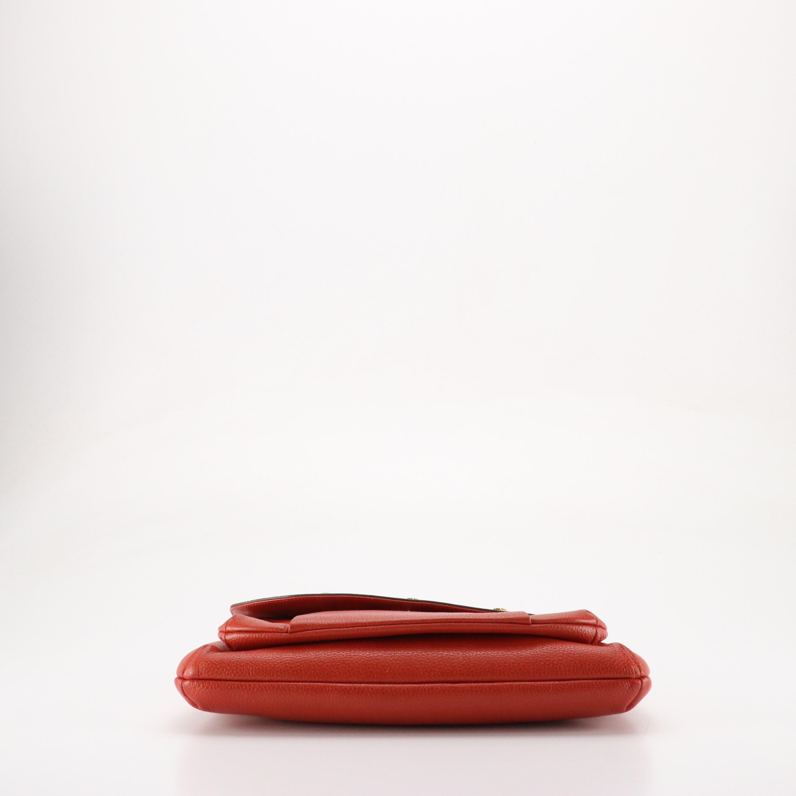 MCM Chain Strap Shoulder Bag in Vermilion Grained Leather with Stud Accents