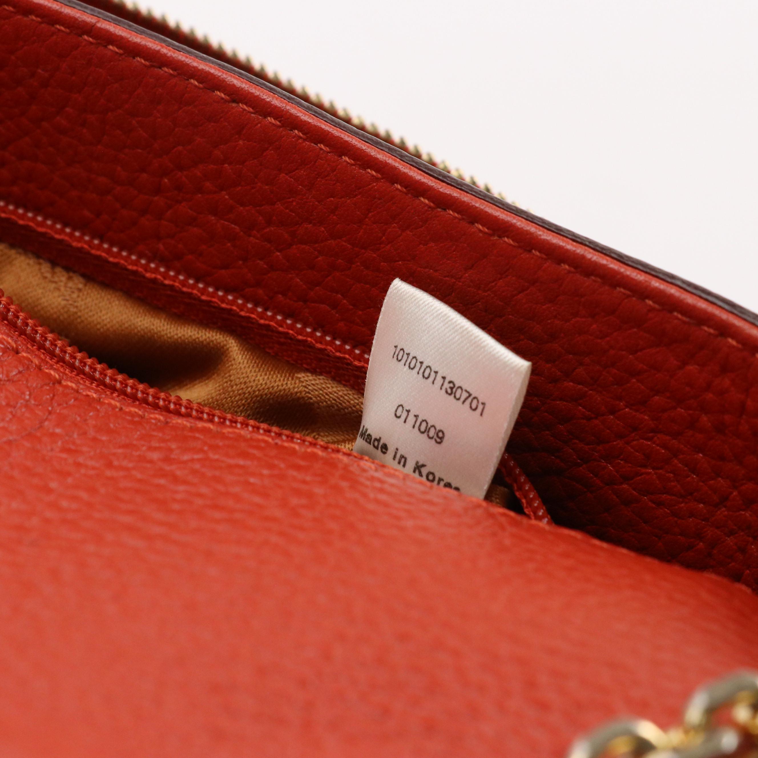 MCM Chain Strap Shoulder Bag in Vermilion Grained Leather with Stud Accents