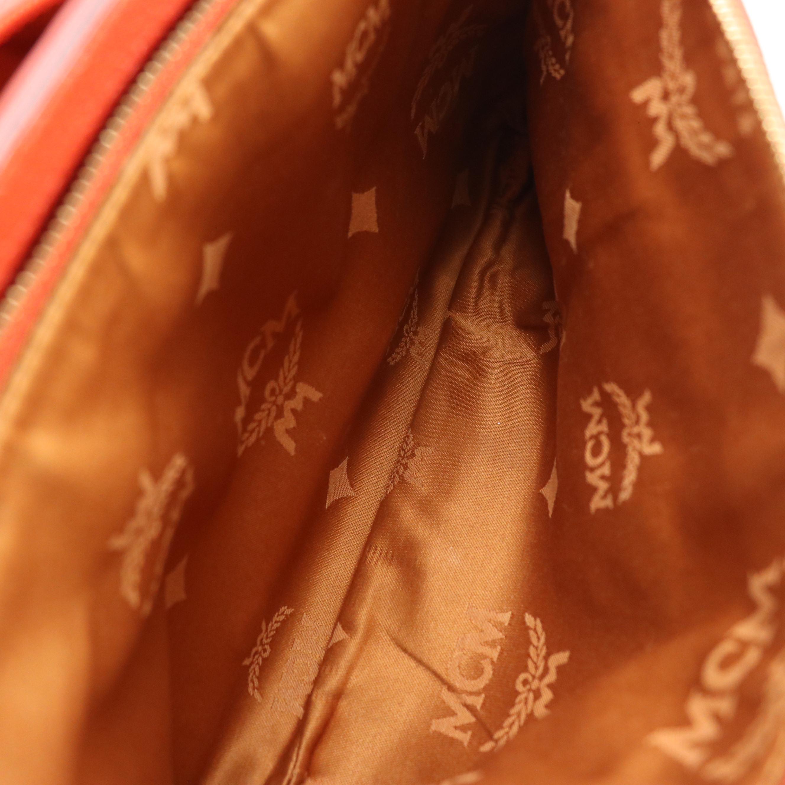 MCM Chain Strap Shoulder Bag in Vermilion Grained Leather with Stud Accents