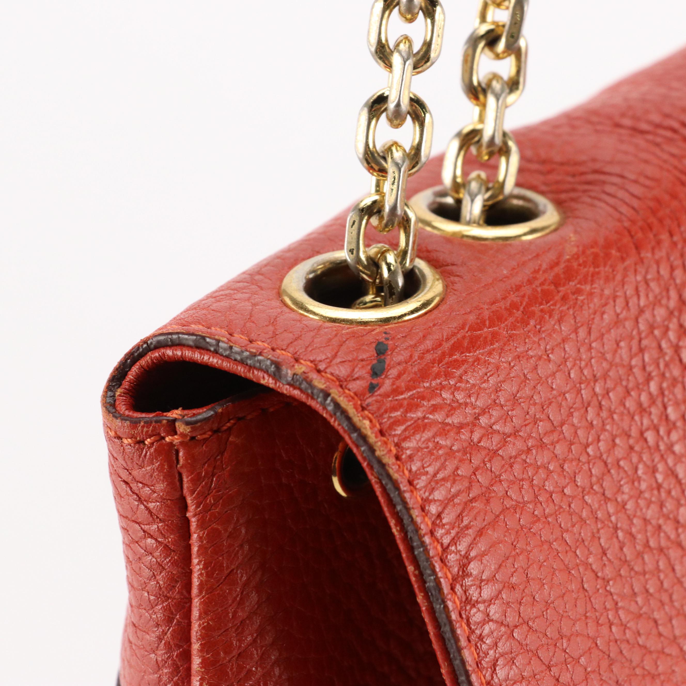 MCM Chain Strap Shoulder Bag in Vermilion Grained Leather with Stud Accents