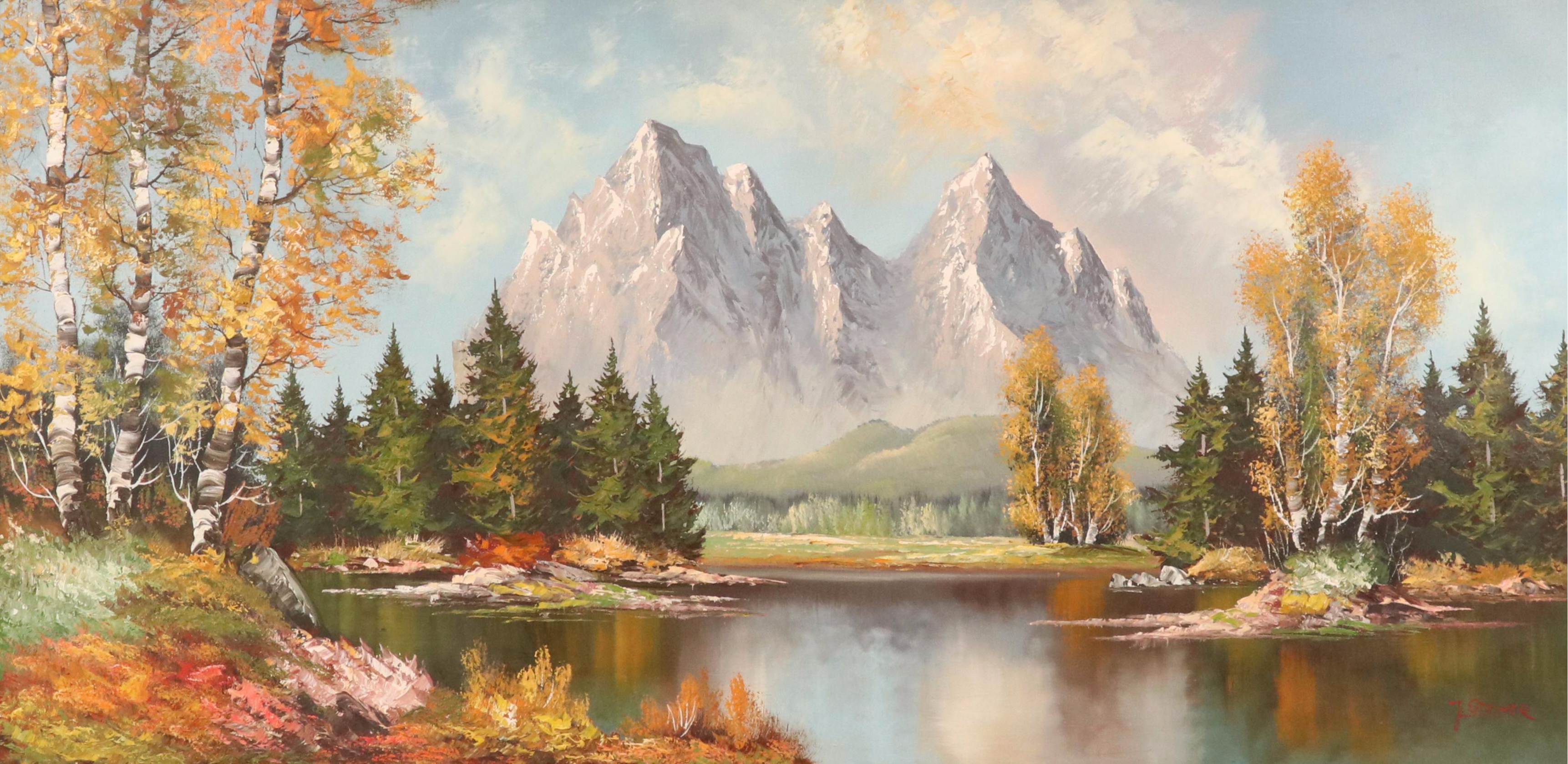J. Steiner Mountainous Autumn Oil Painting, Late 20th Century