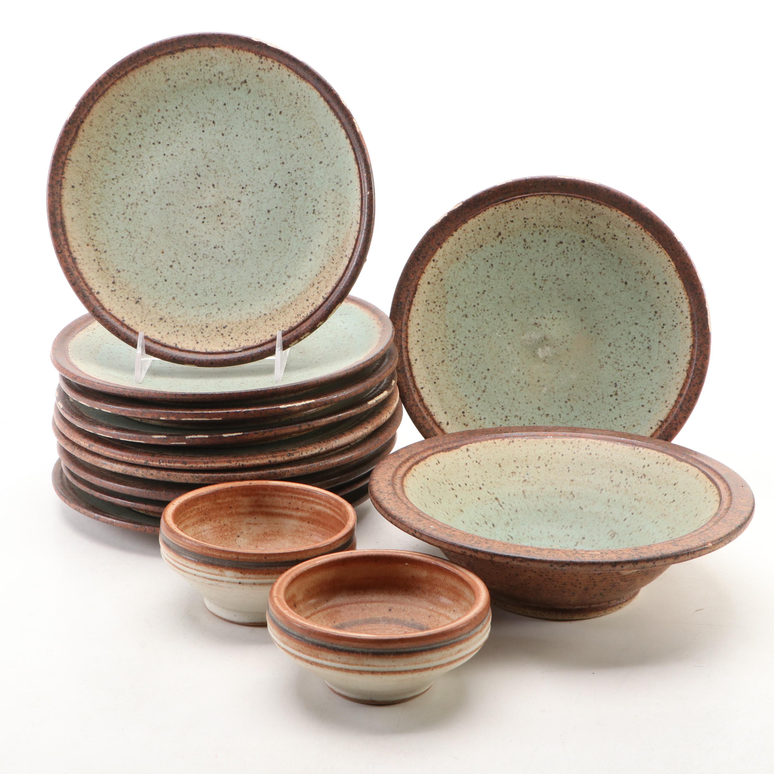 Dick Overman Art Pottery Stoneware Plates and Bowls, Late 20th Century