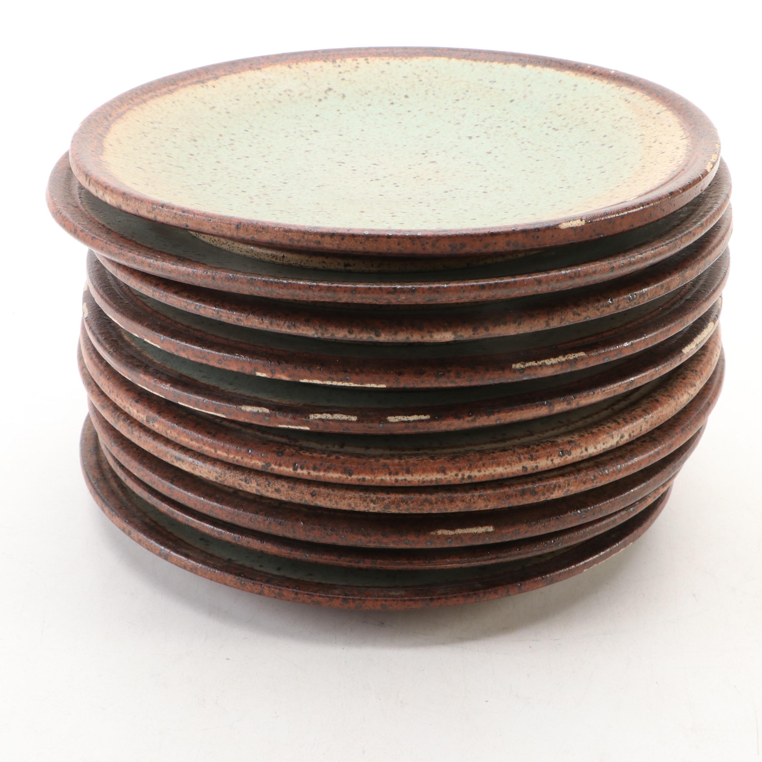 Dick Overman Art Pottery Stoneware Plates and Bowls, Late 20th Century