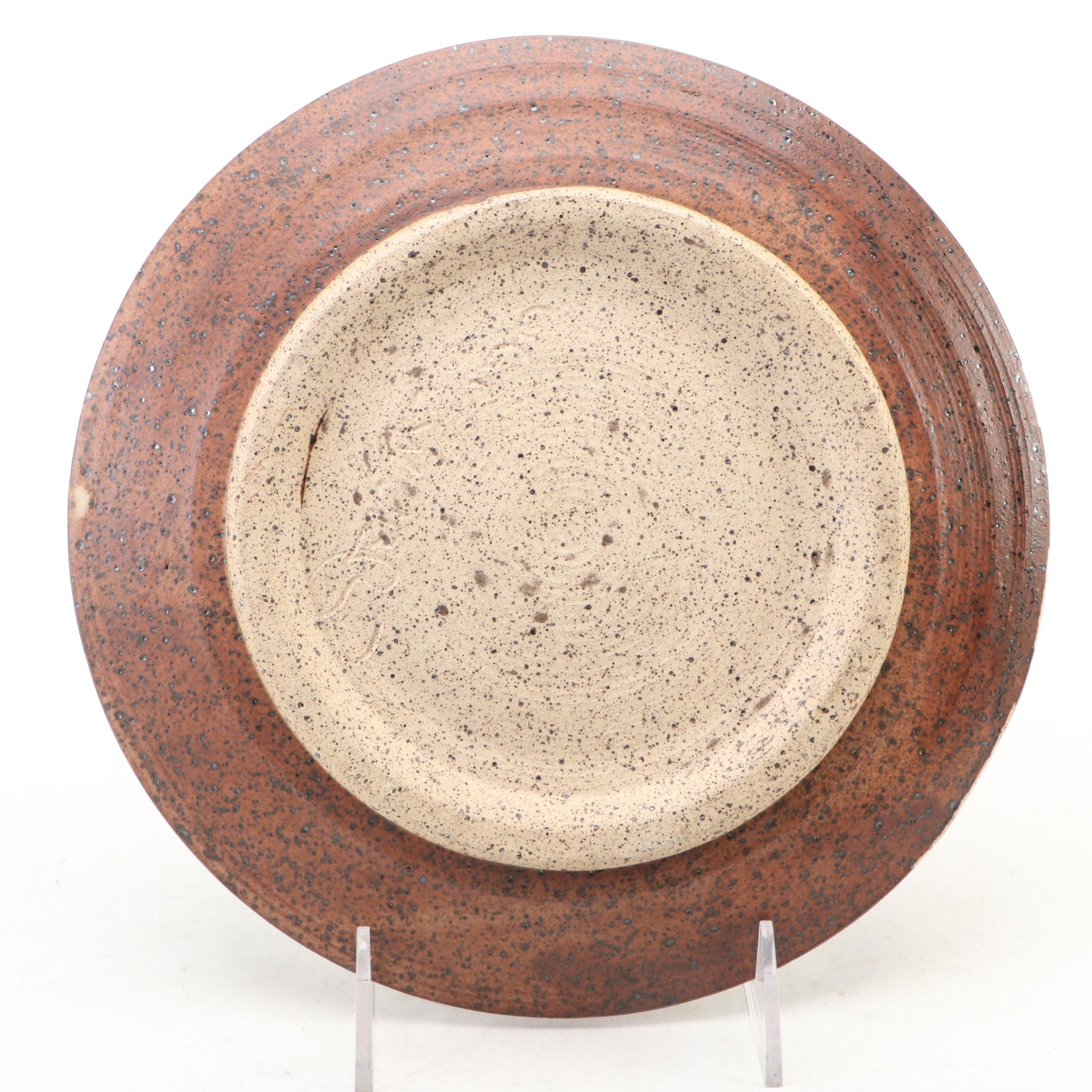 Dick Overman Art Pottery Stoneware Plates and Bowls, Late 20th Century