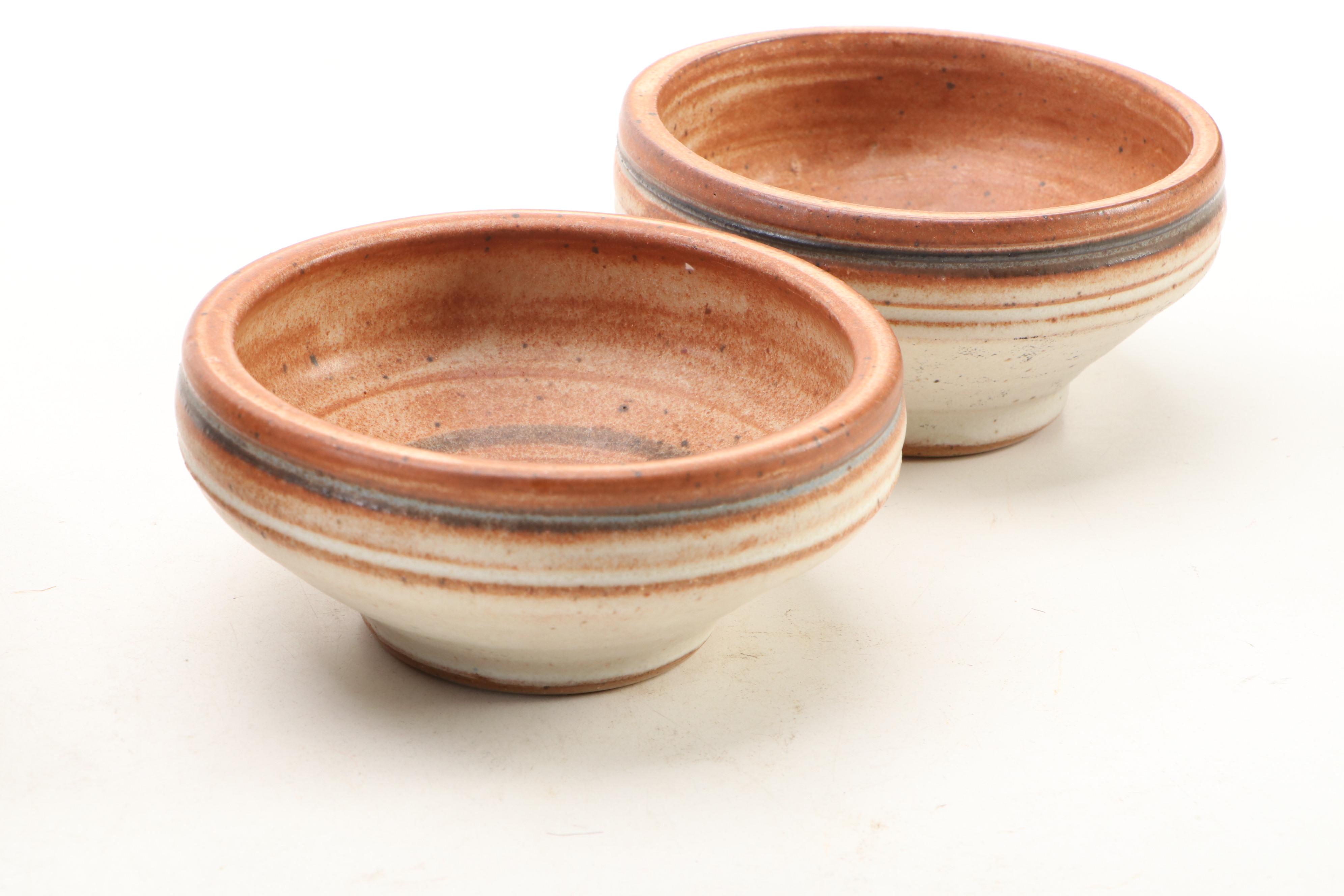 Dick Overman Art Pottery Stoneware Plates and Bowls, Late 20th Century