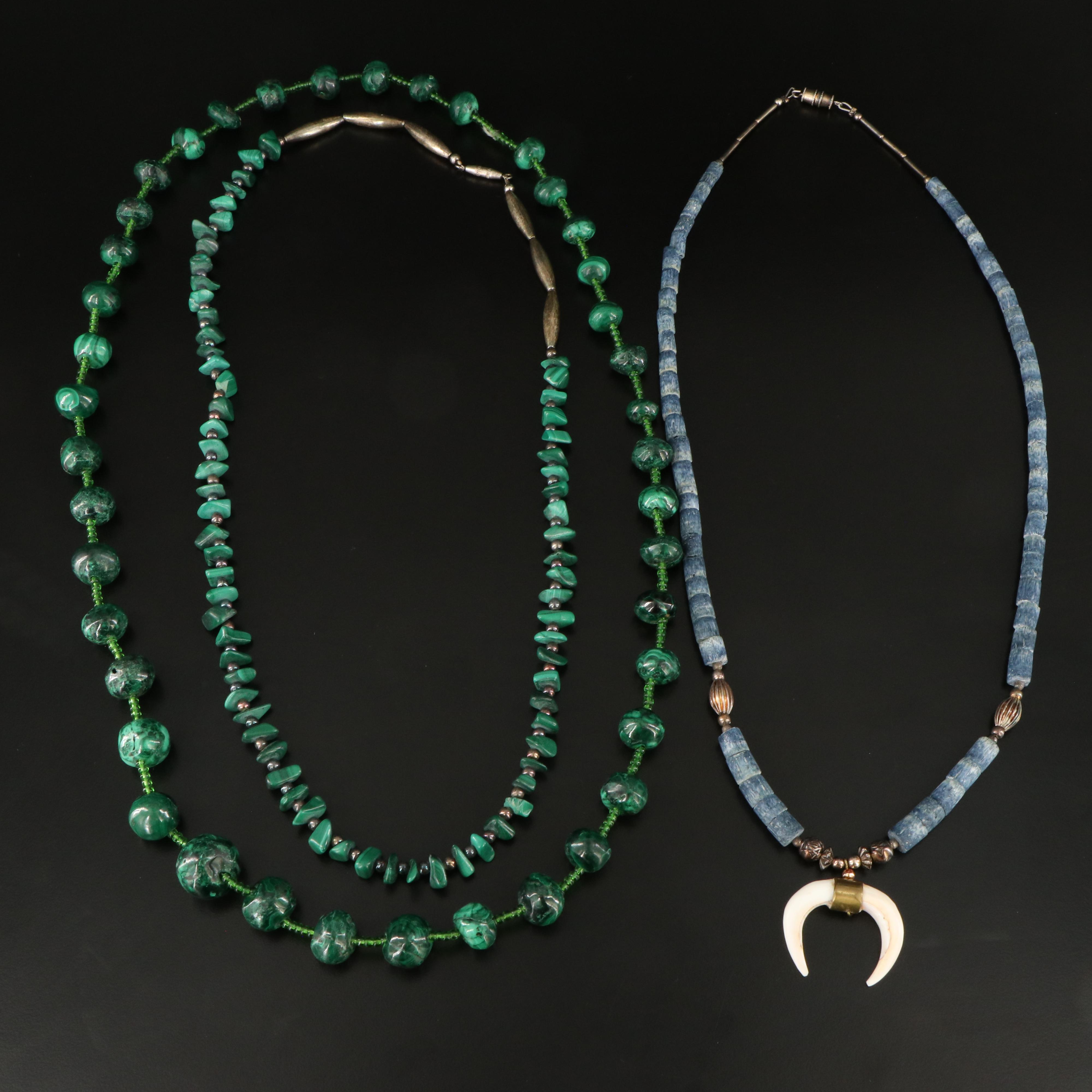 Gemstone Necklaces Including Coral, Malachite and Shell