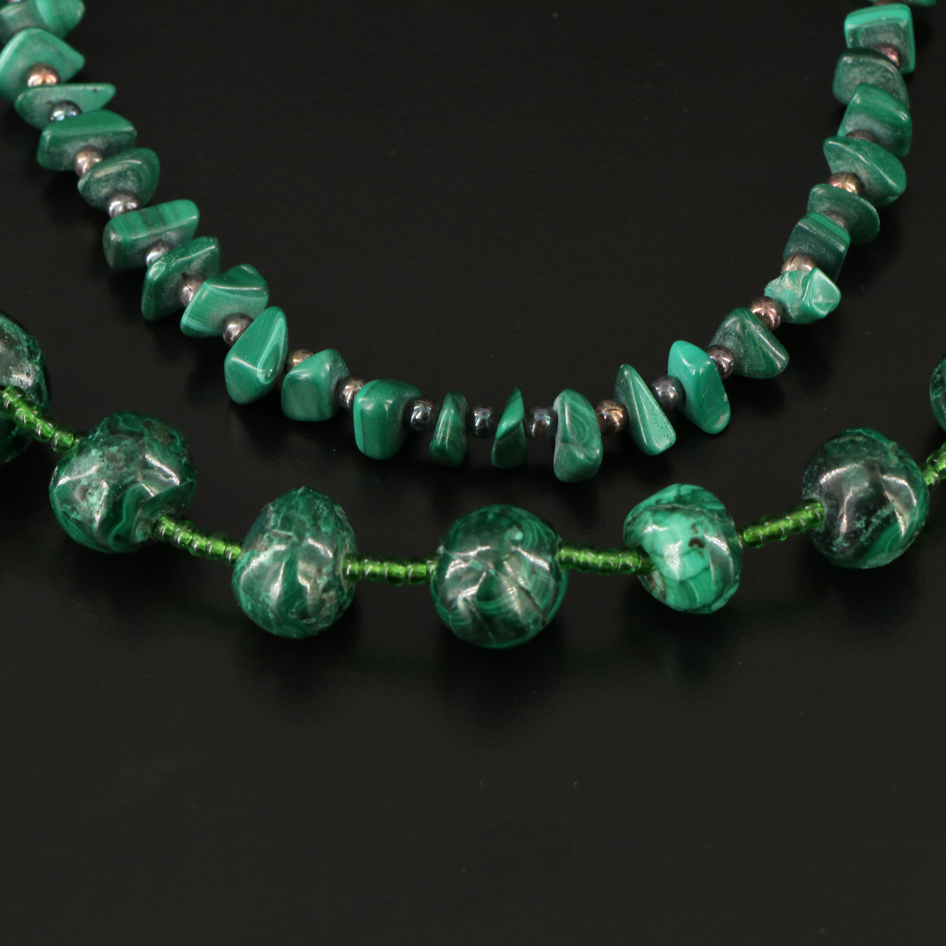 Gemstone Necklaces Including Coral, Malachite and Shell