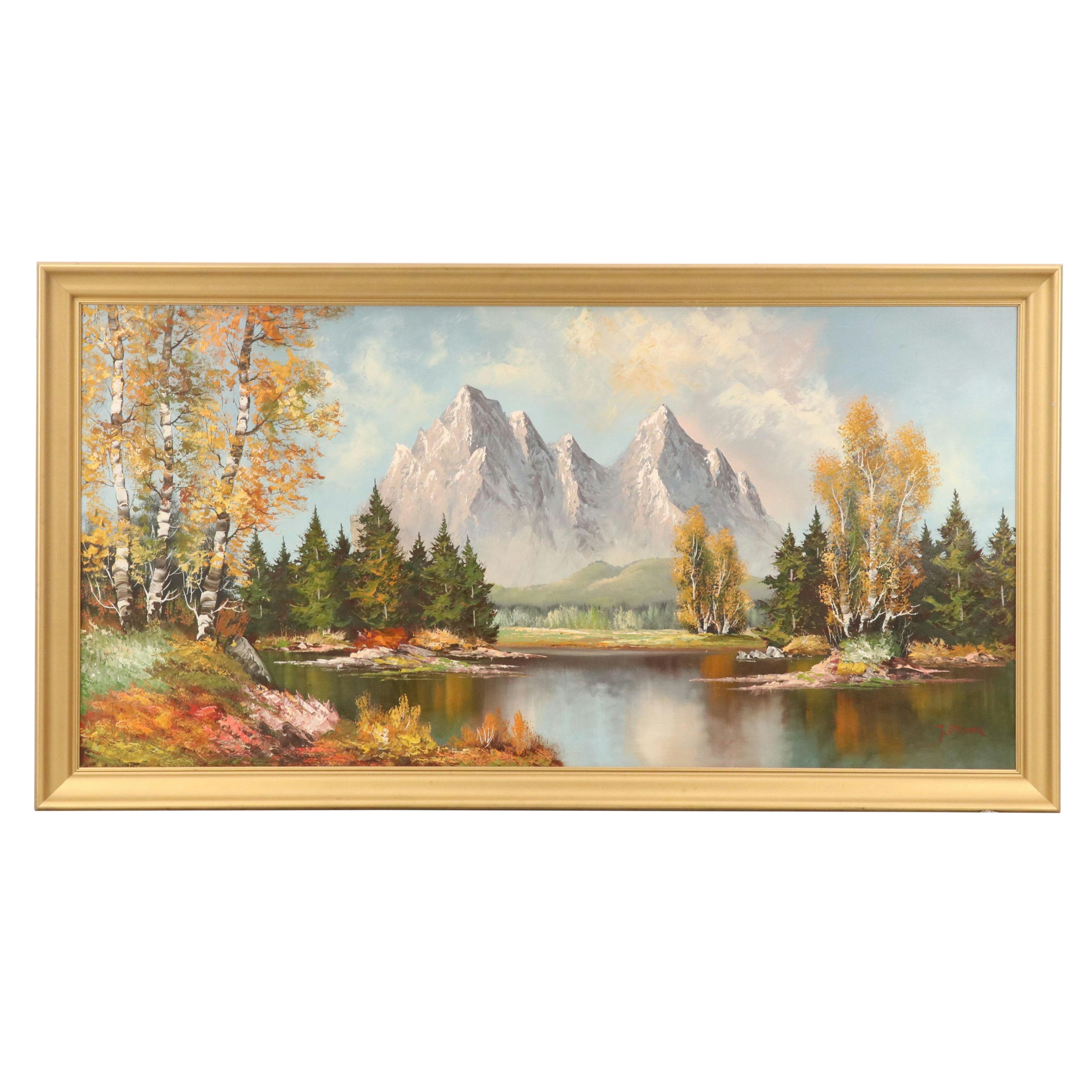 J. Steiner Mountainous Autumn Oil Painting, Late 20th Century