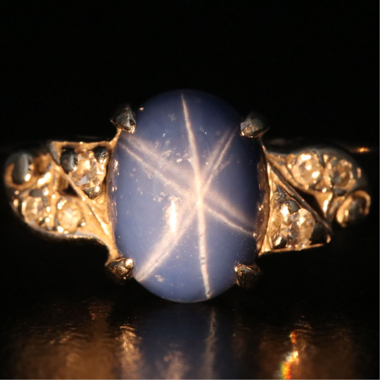 Vintage 14K Star Sapphire and Diamond Ring