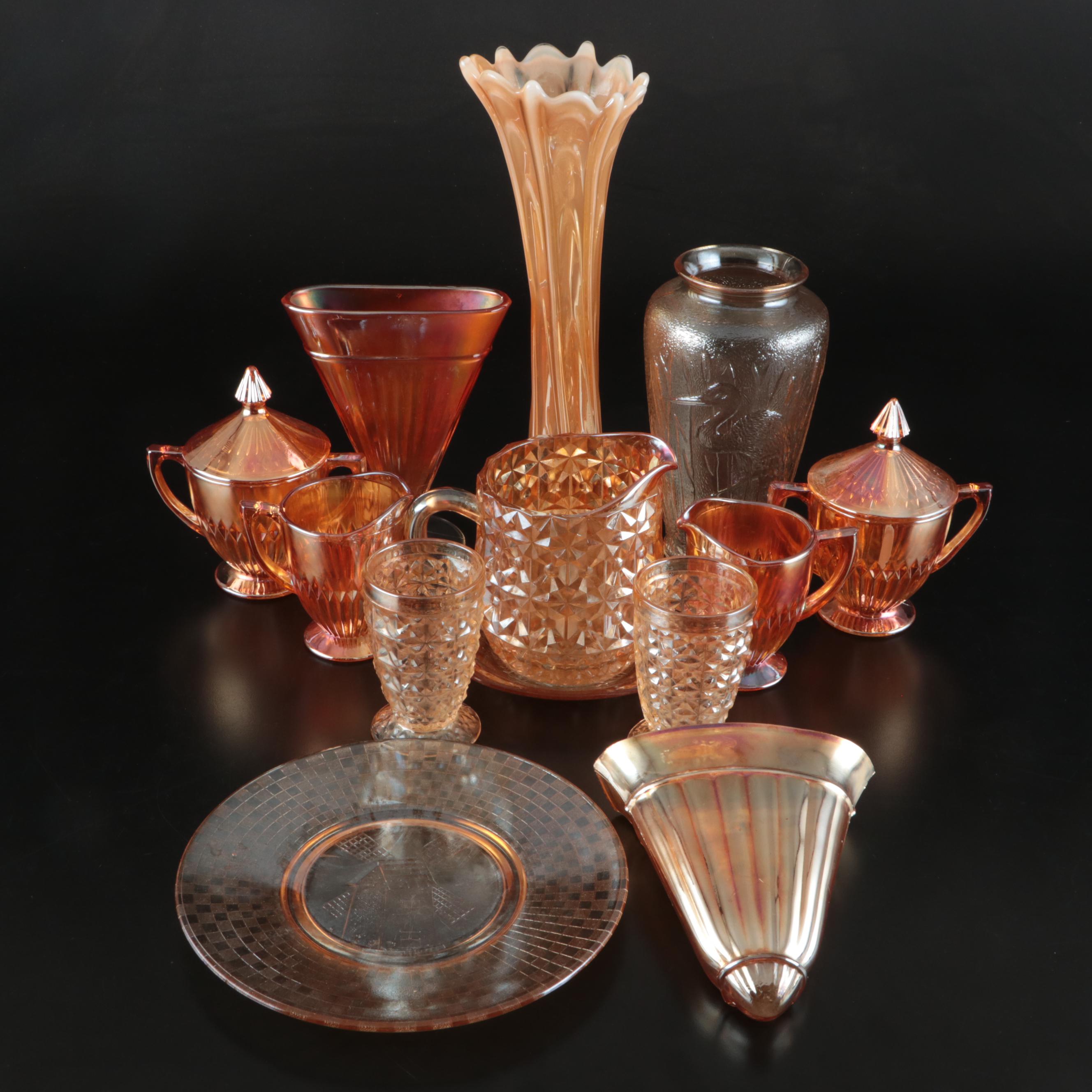 Art Deco Wall Pocket with Other Marigold Carnival Glass Tableware
