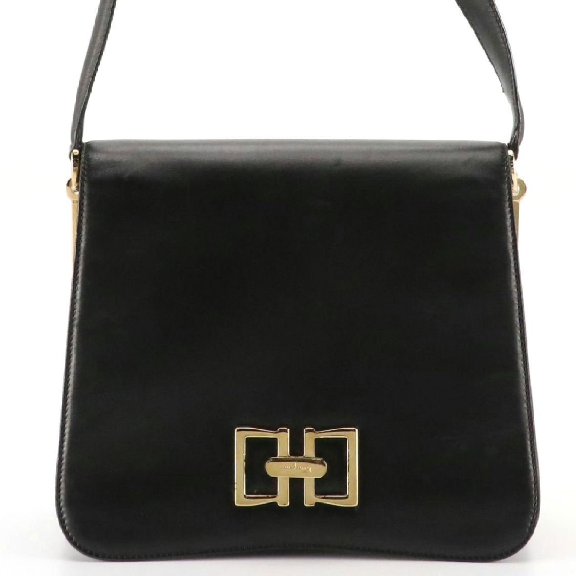 Salvatore Ferragamo Flap Bag in Black Lambskin Leather with Twist Clasp