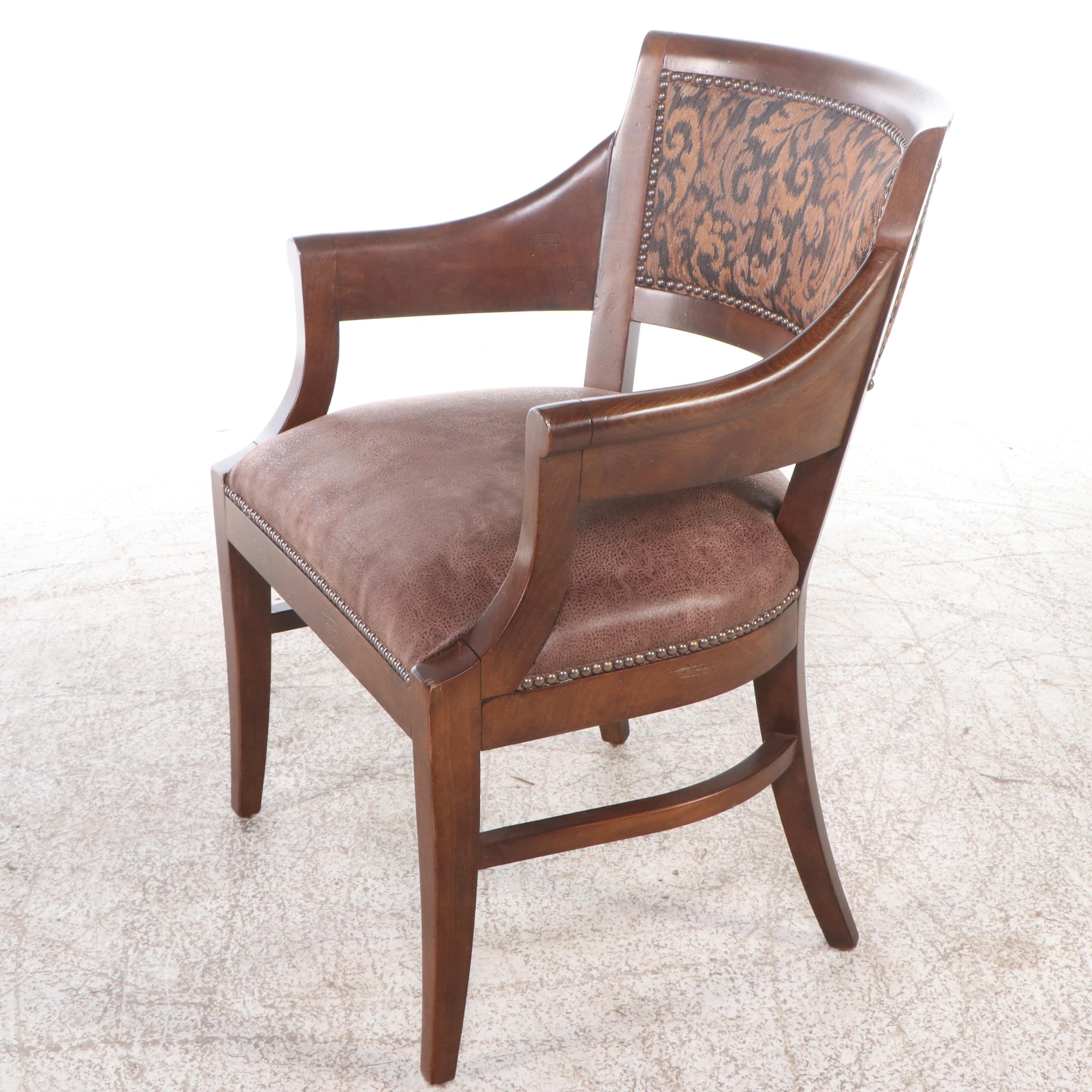 Contemporary Mahogany Finish Mixed Fabric Upholstered Occasional Chair