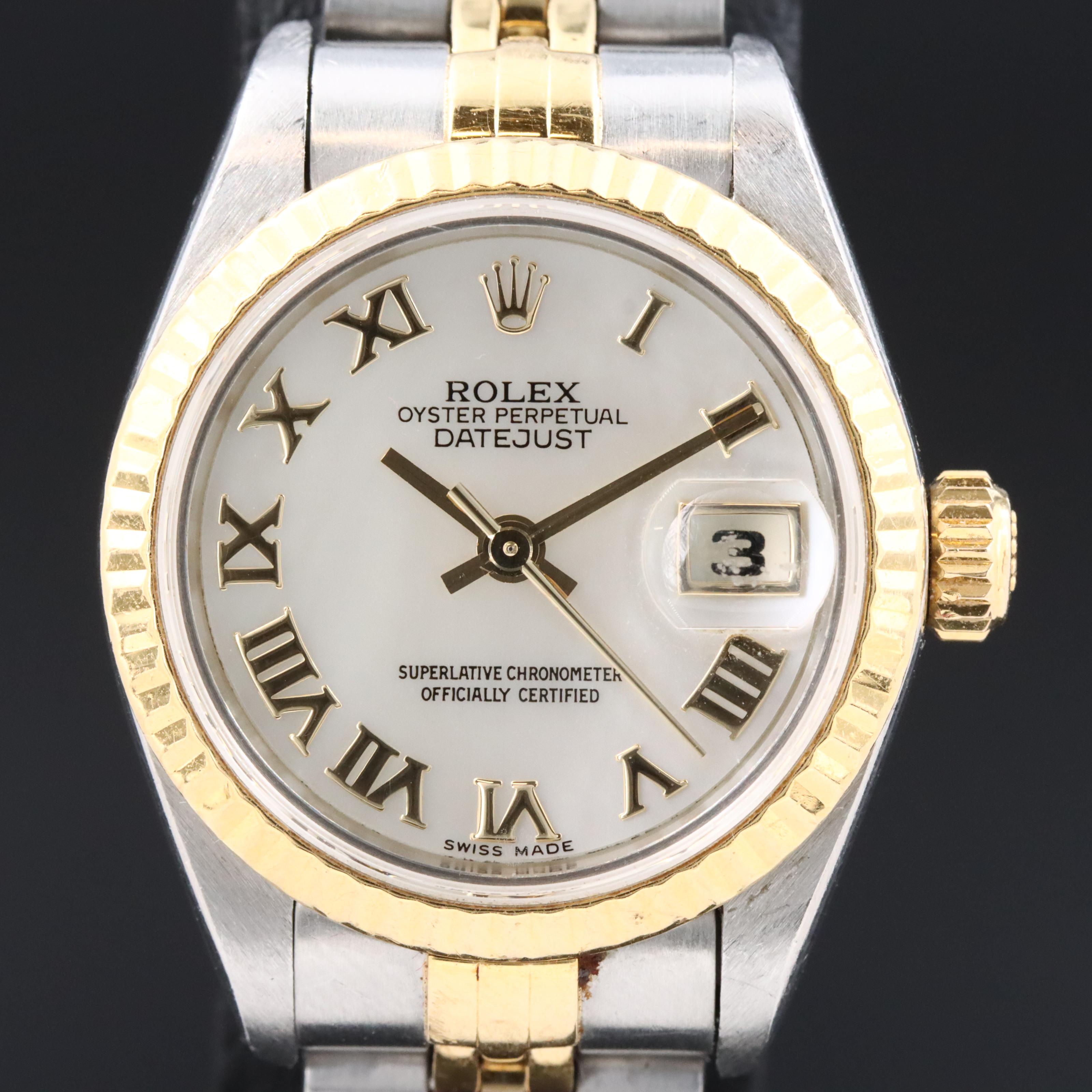 Rolex White Mother-of-Pearl Roman Dial Datejust 79173 Watch