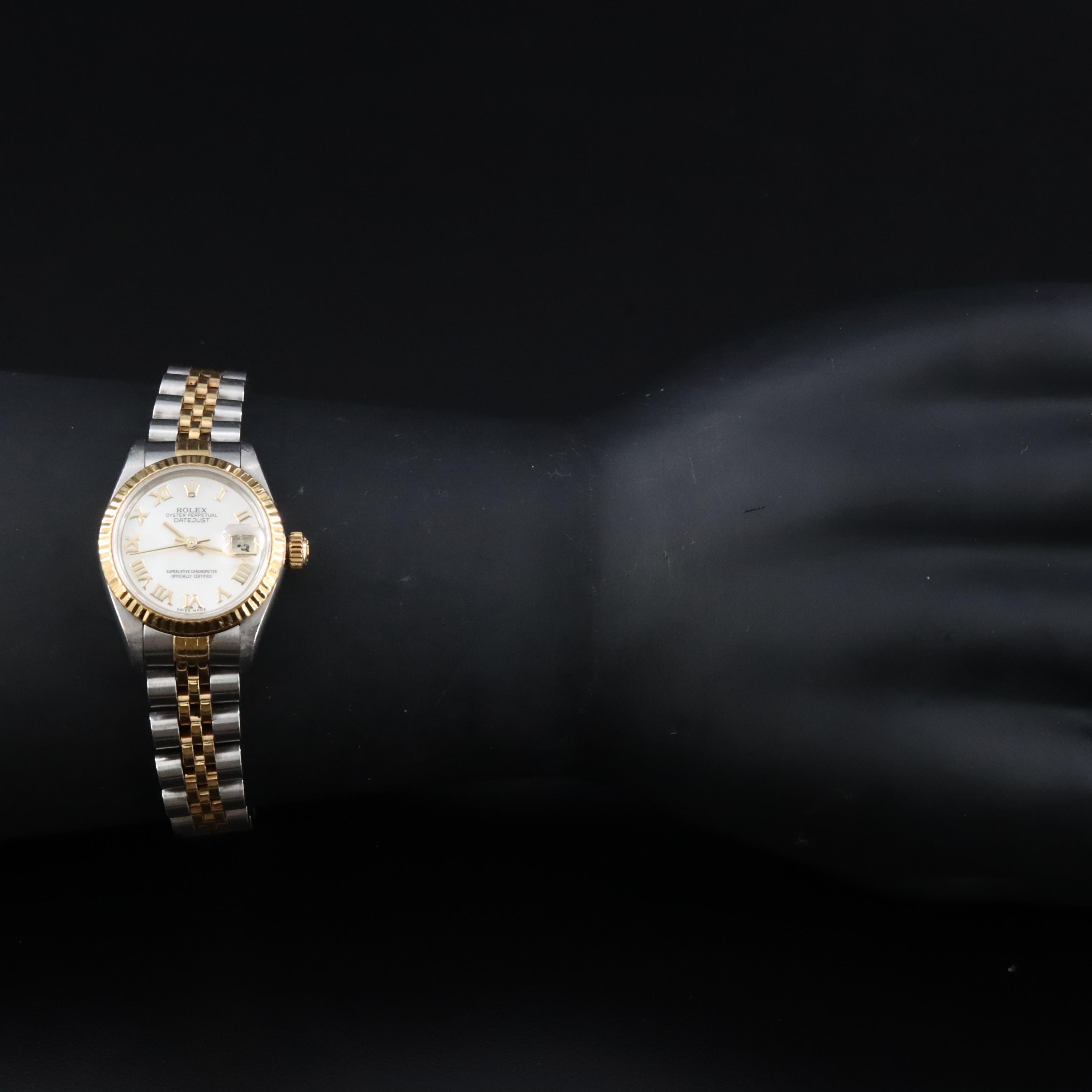 Rolex White Mother-of-Pearl Roman Dial Datejust 79173 Watch