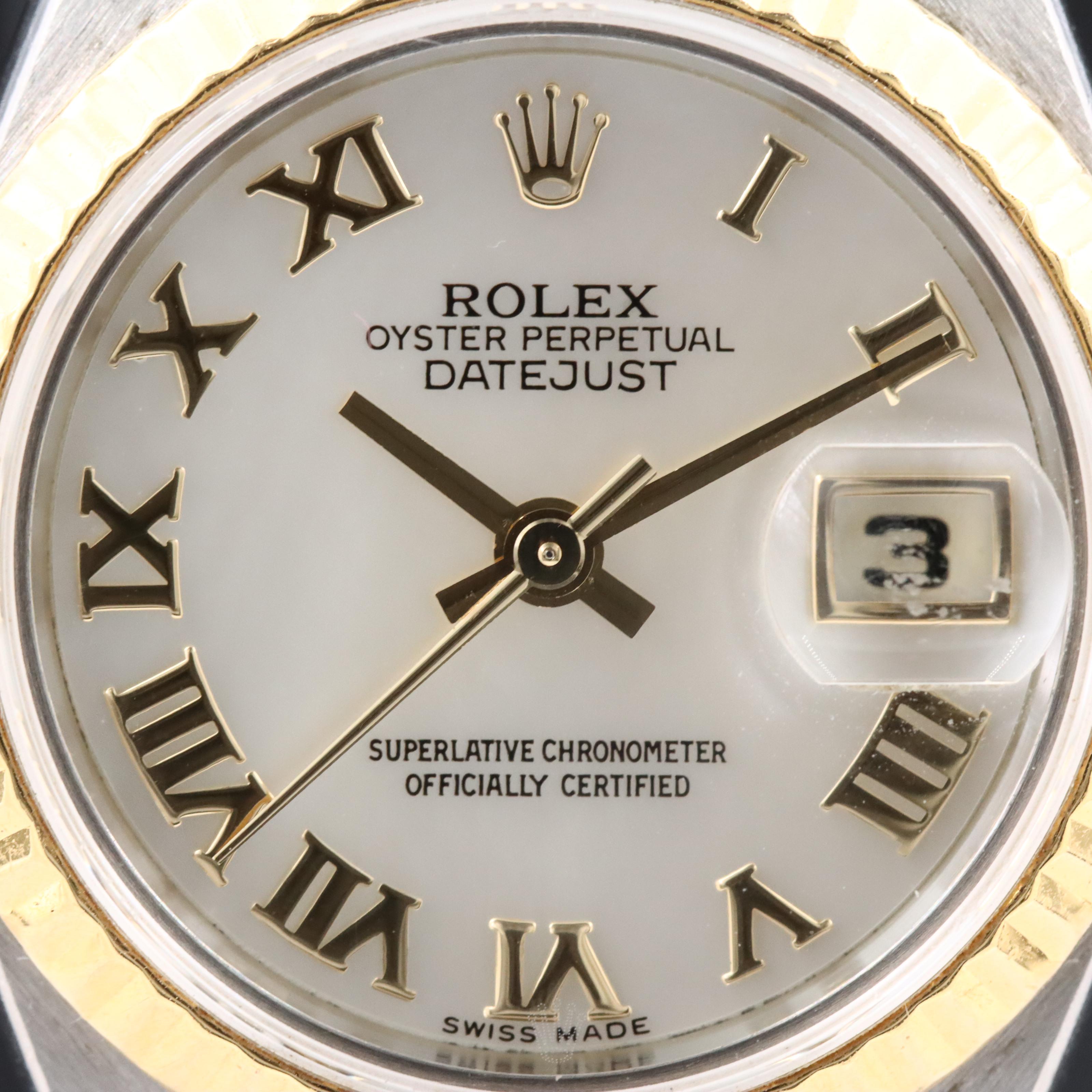 Rolex White Mother-of-Pearl Roman Dial Datejust 79173 Watch