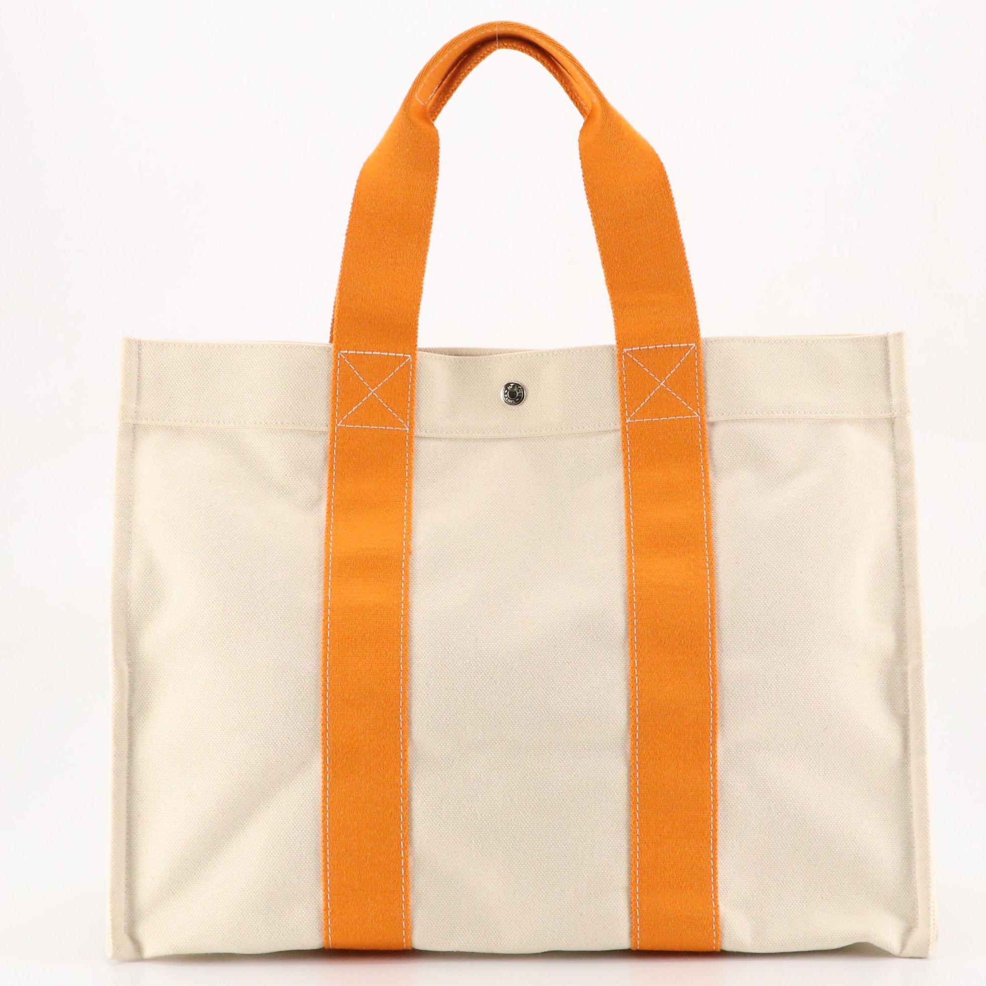 Hermès Bora Bora GM Tote in Orange/White Cotton Canvas