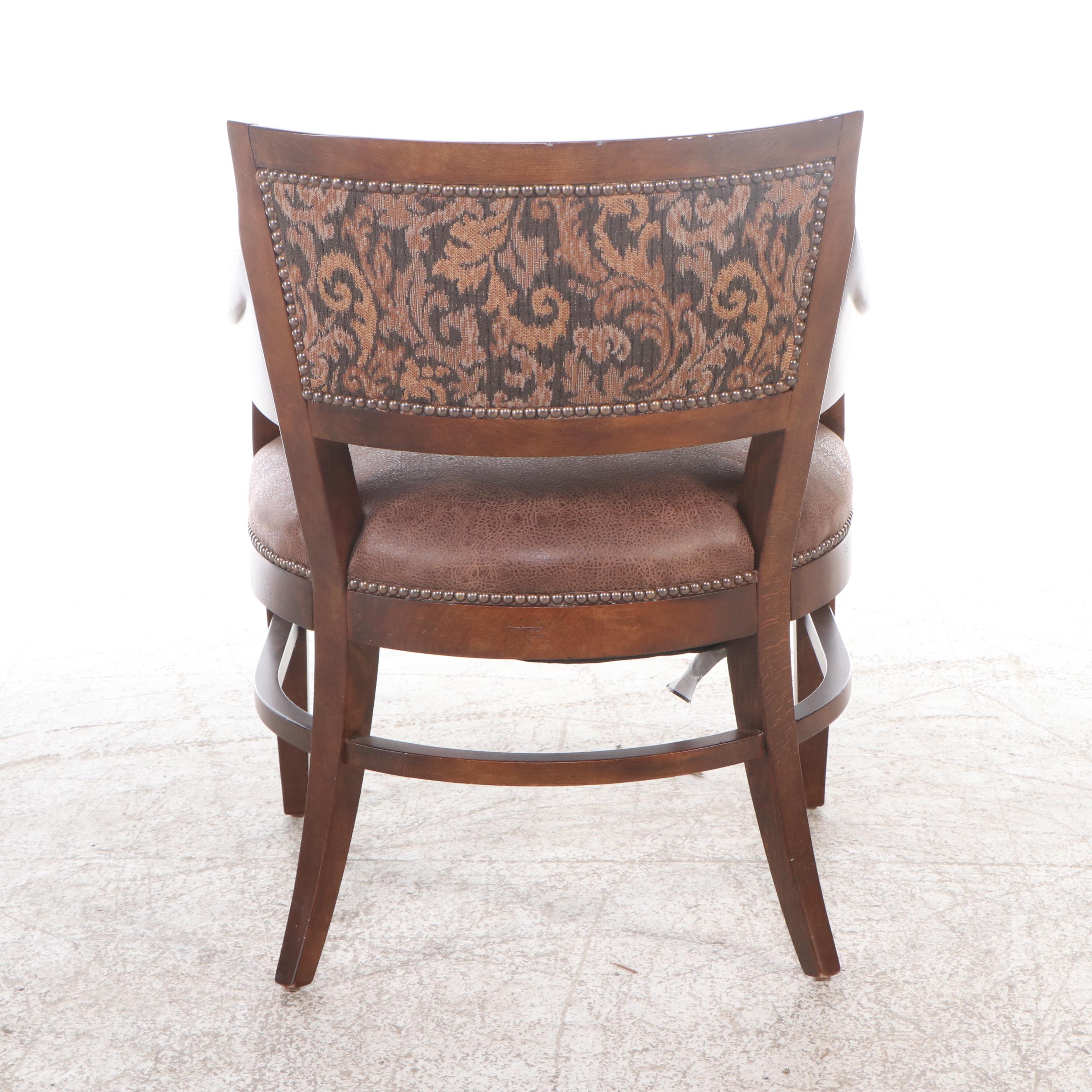 Contemporary Mahogany Finish Mixed Fabric Upholstered Occasional Chair
