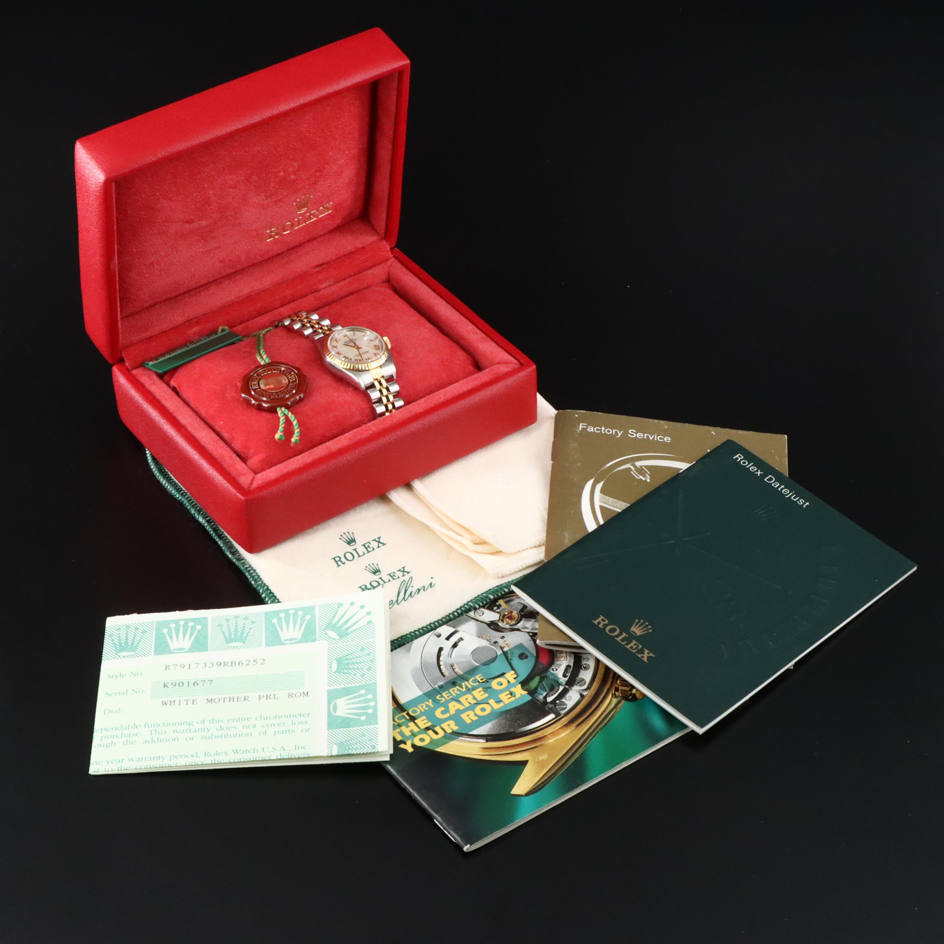 Rolex White Mother-of-Pearl Roman Dial Datejust 79173 Watch