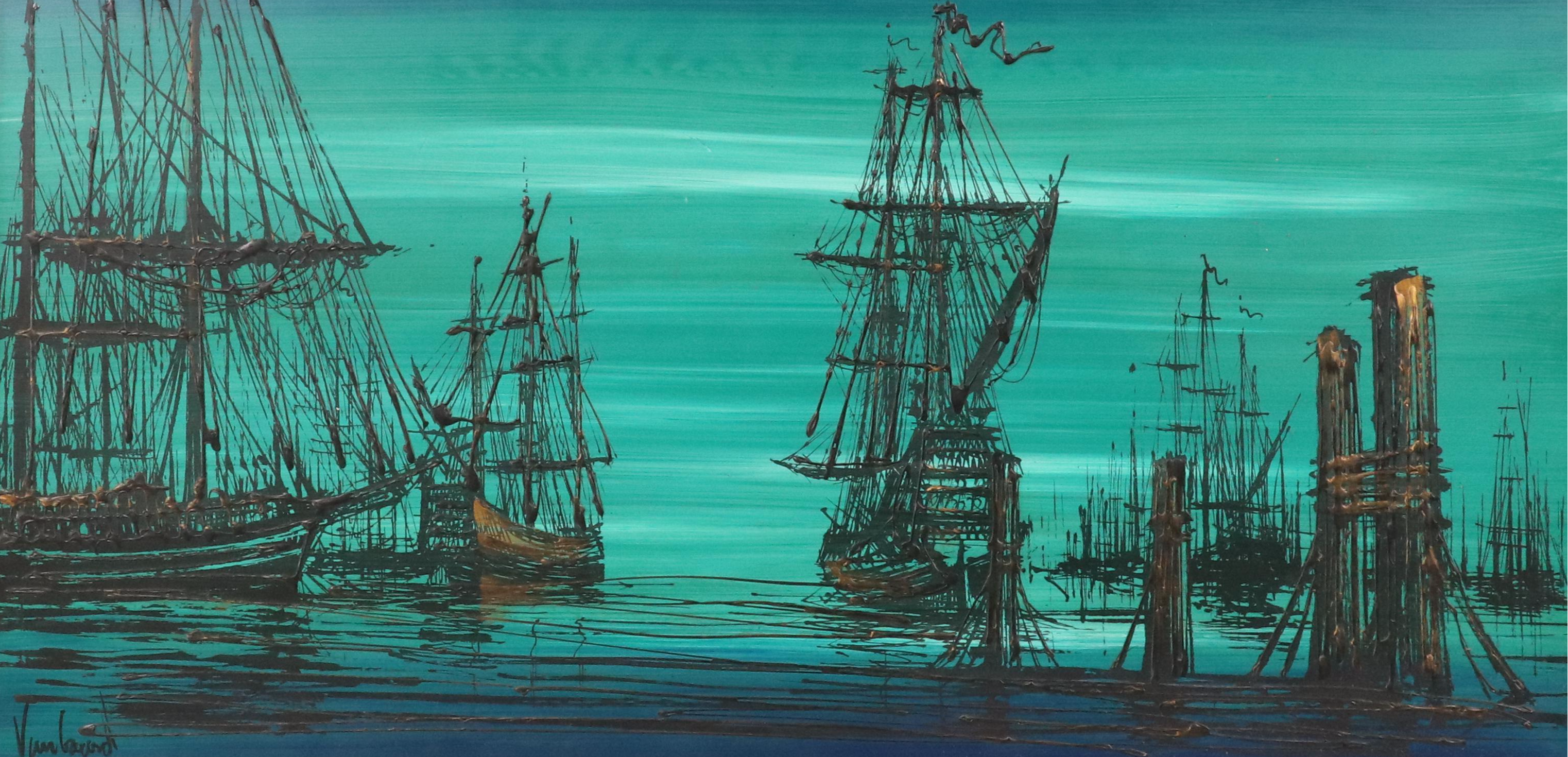 Nocturne Maritime Acrylic Painting, Late 20th Century