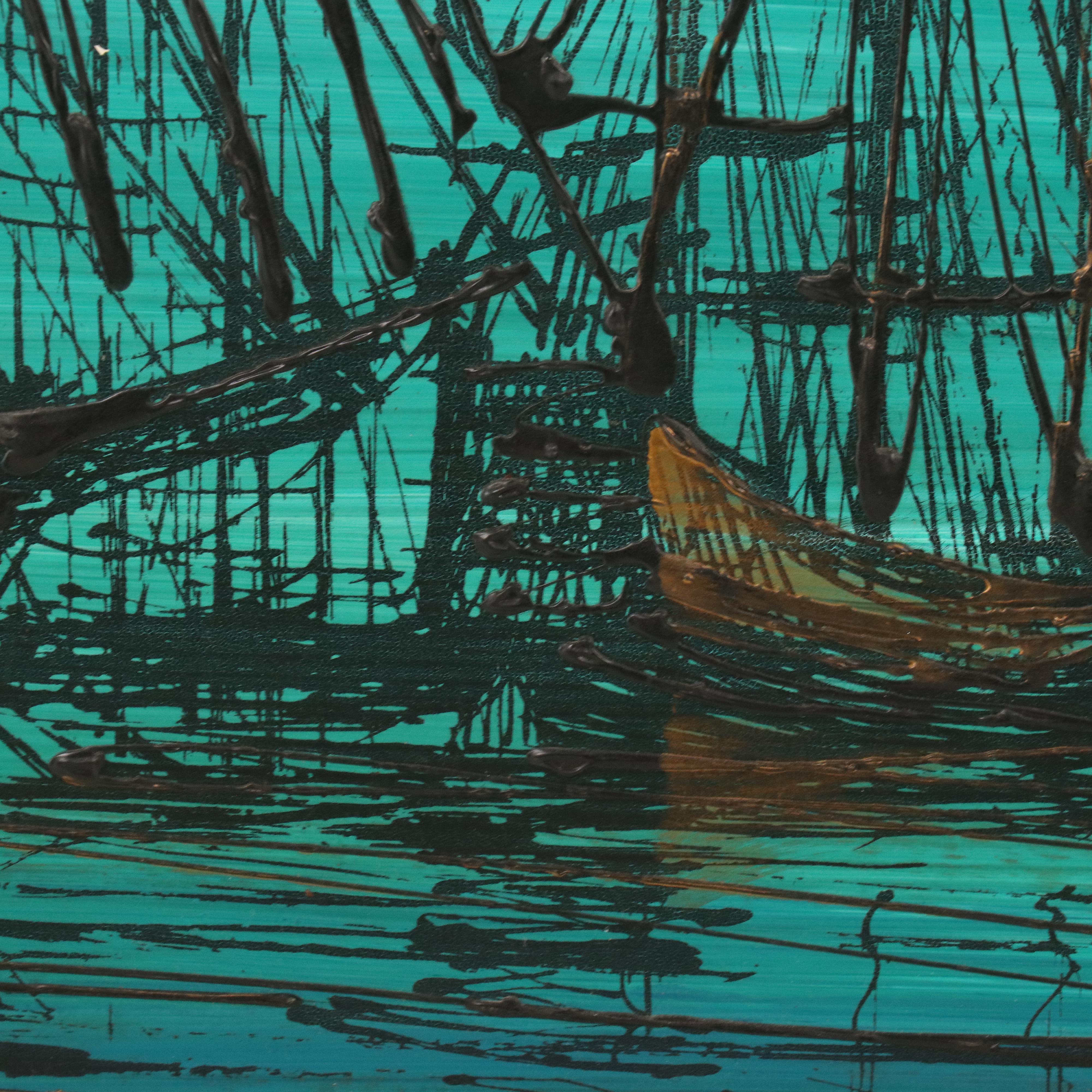 Nocturne Maritime Acrylic Painting, Late 20th Century