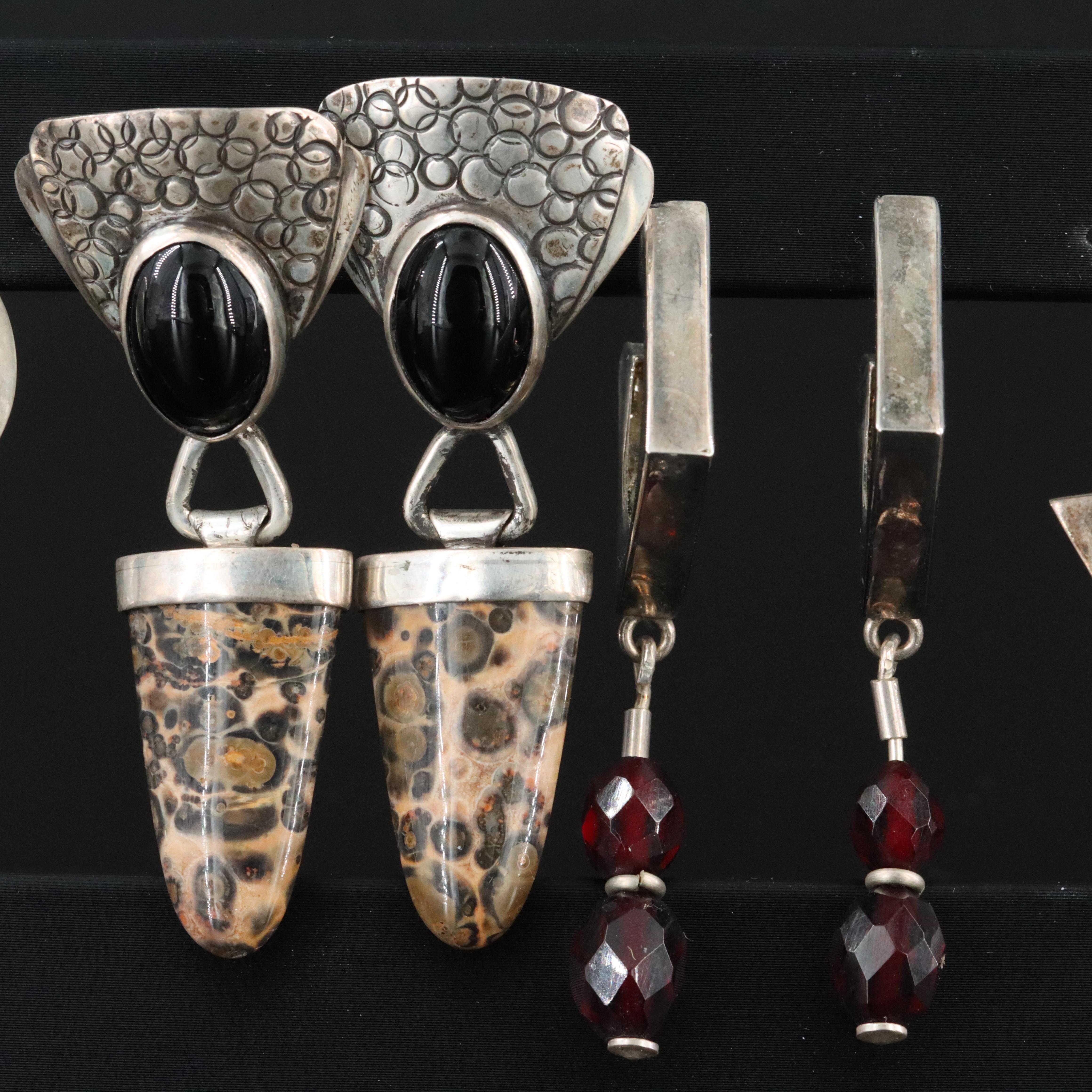 Collection of Studio Style Sterling Gemstone Earrings ft. Modernist James Frappe