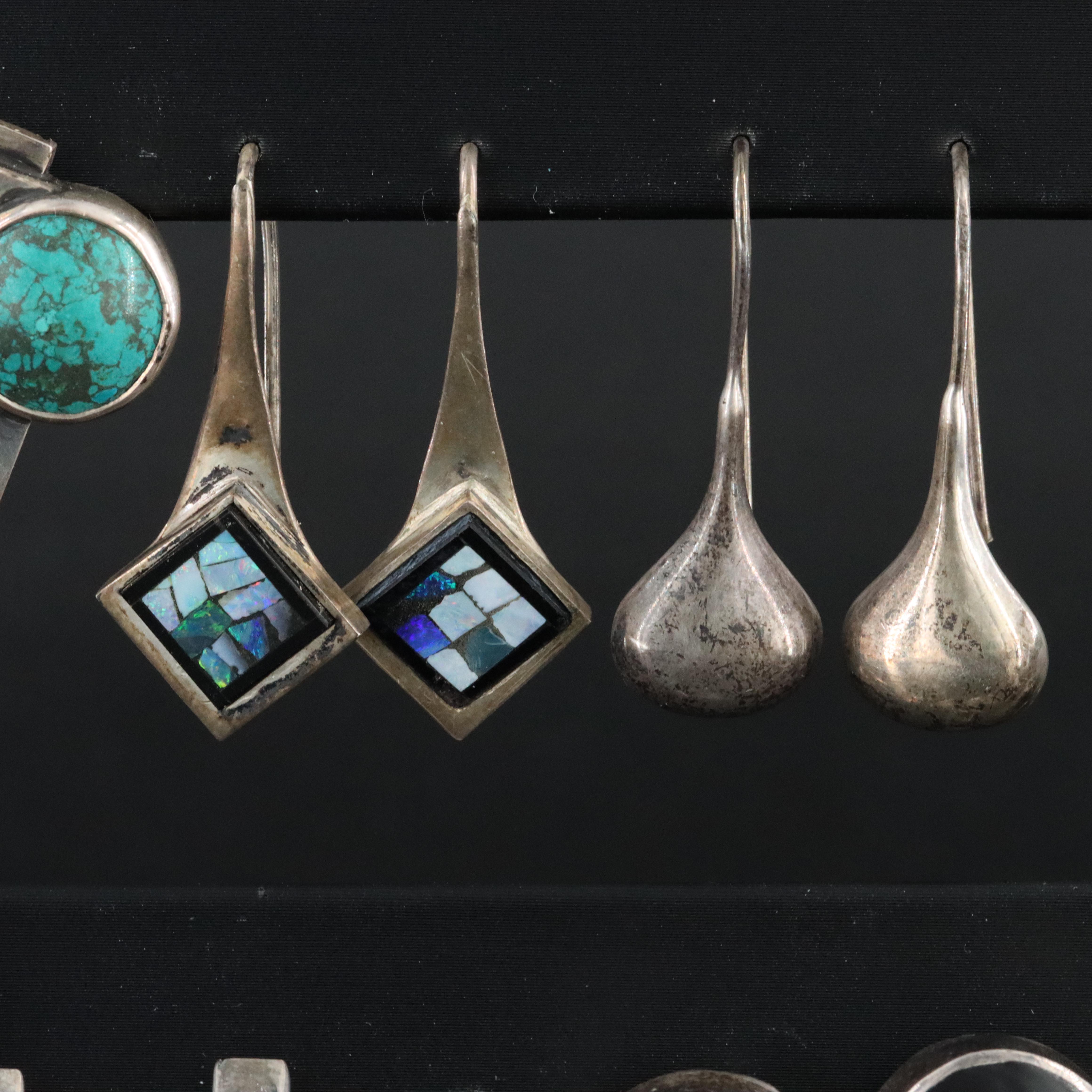 Collection of Studio Style Sterling Gemstone Earrings ft. Modernist James Frappe