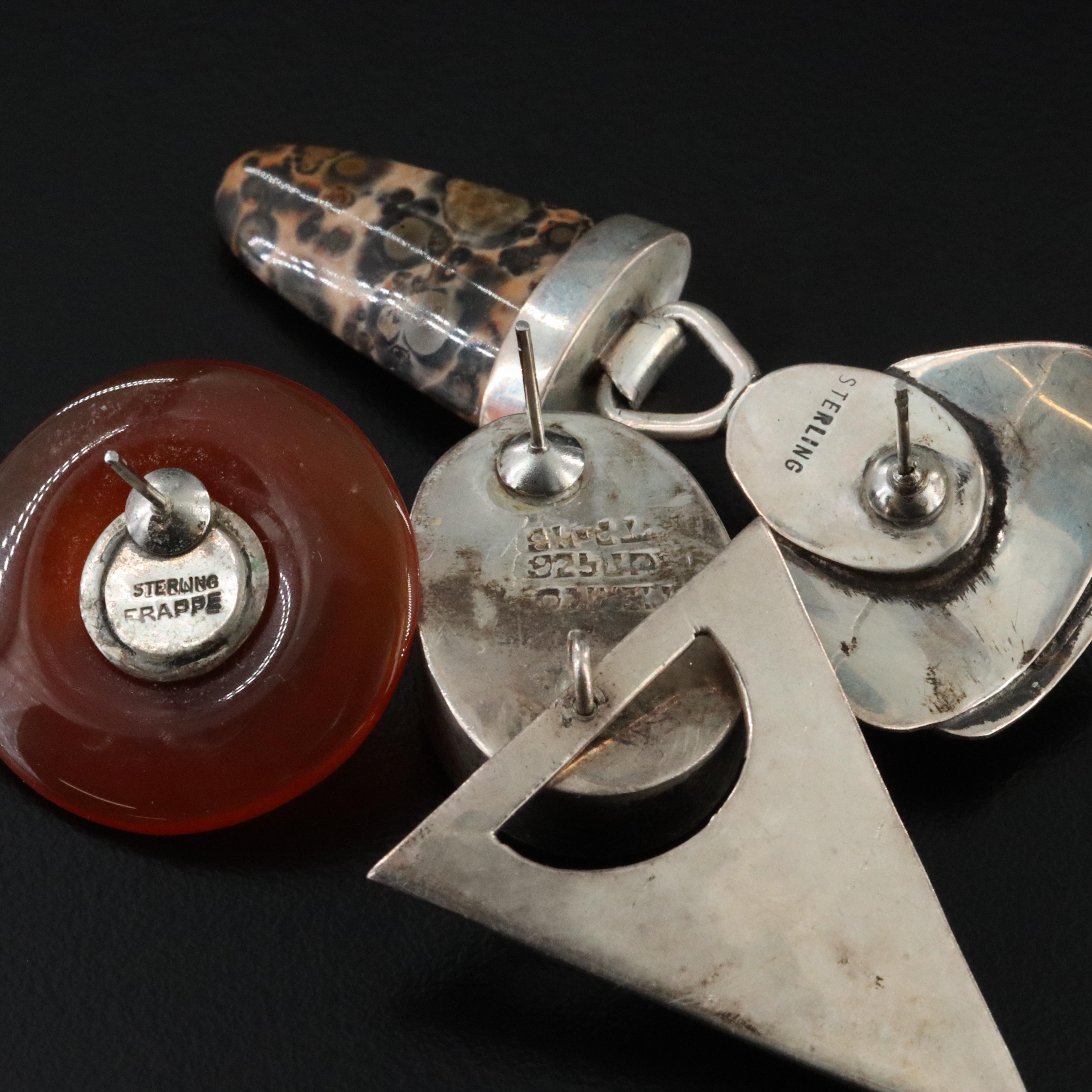 Collection of Studio Style Sterling Gemstone Earrings ft. Modernist James Frappe