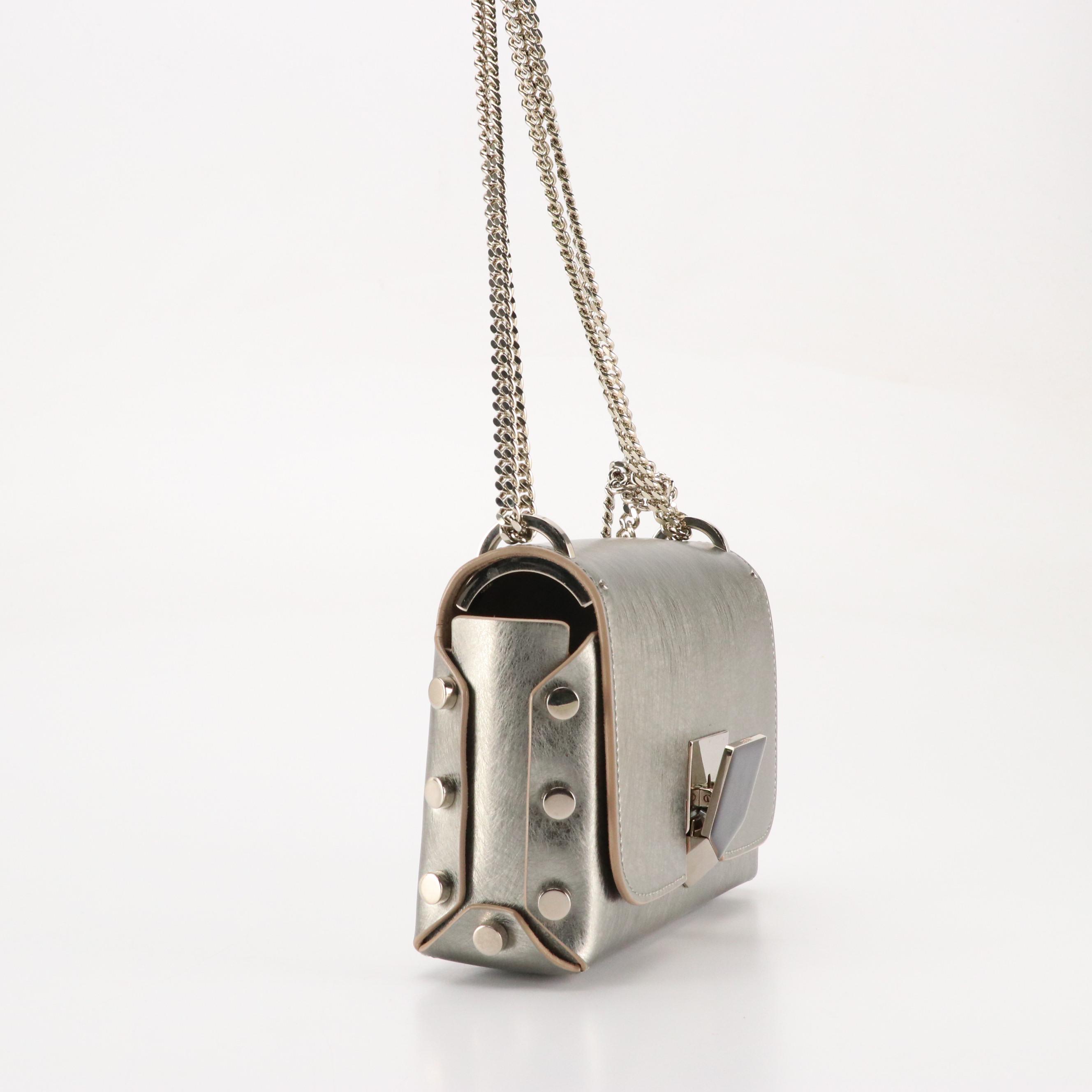 Jimmy Choo Petite City Lockett Shoulder Bag in Brushed Metallic Silver Leather