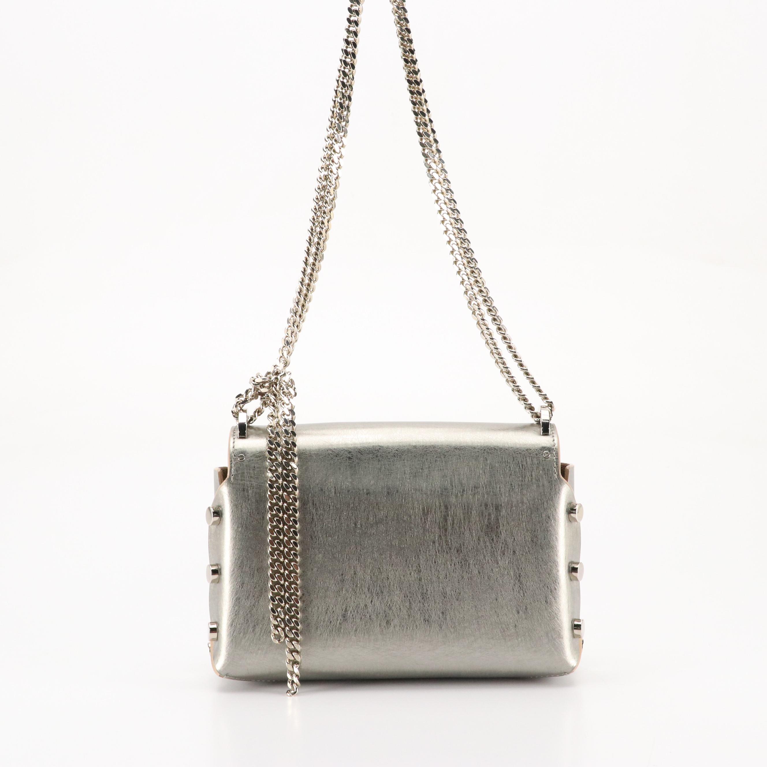 Jimmy Choo Petite City Lockett Shoulder Bag in Brushed Metallic Silver Leather