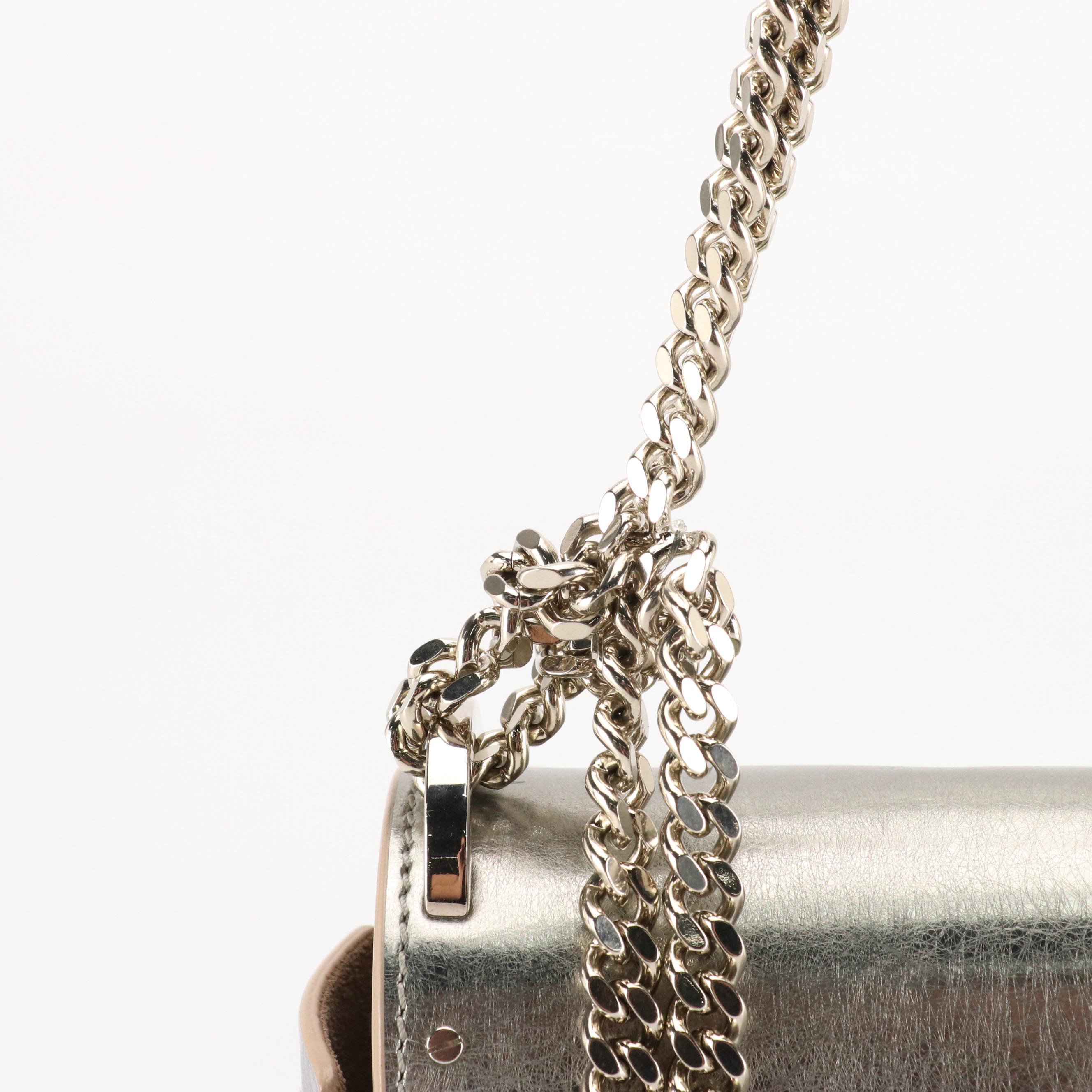 Jimmy Choo Petite City Lockett Shoulder Bag in Brushed Metallic Silver Leather