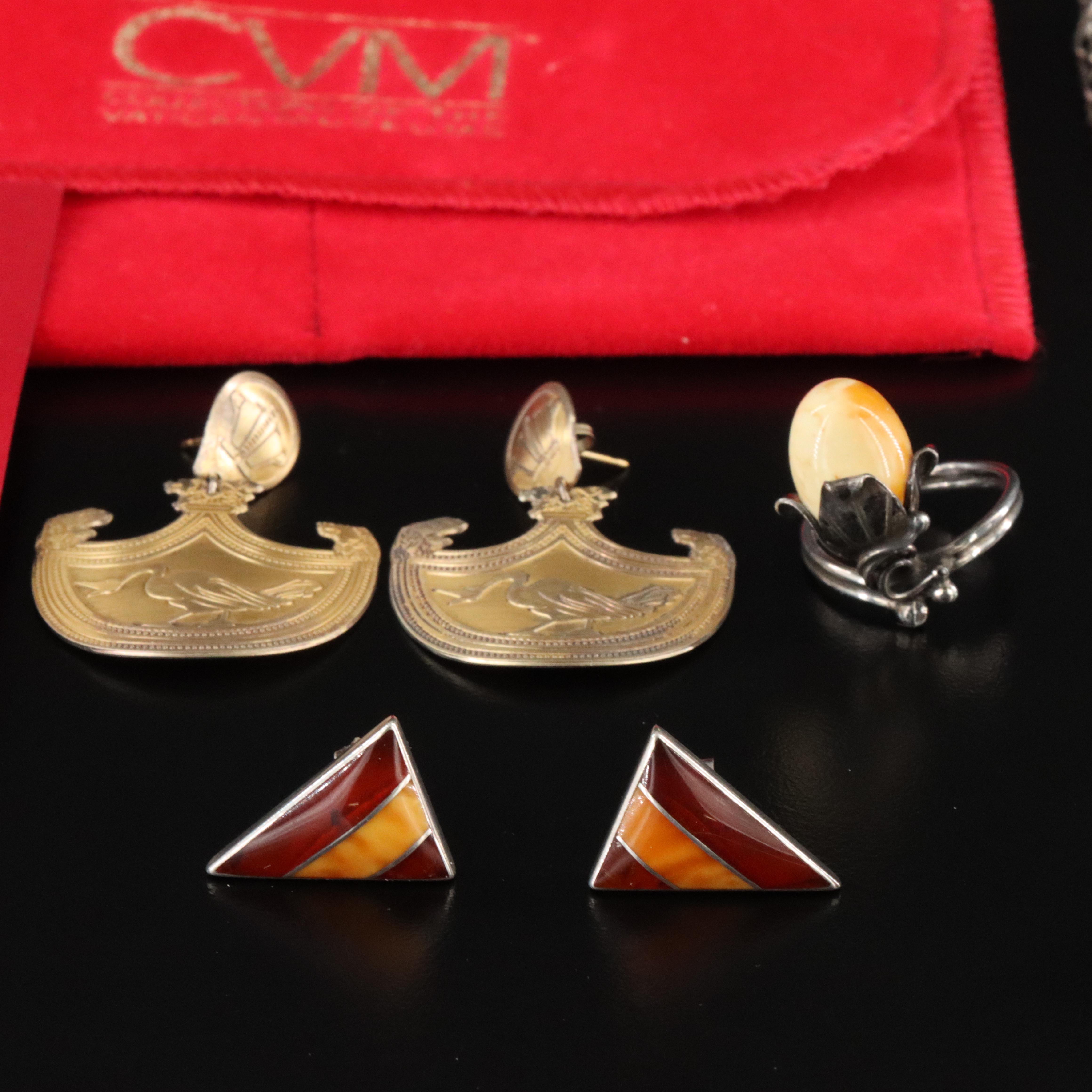 Jewelry Collection Including Sterling, Polish Amber, Stuart Nye & Vatican Museum