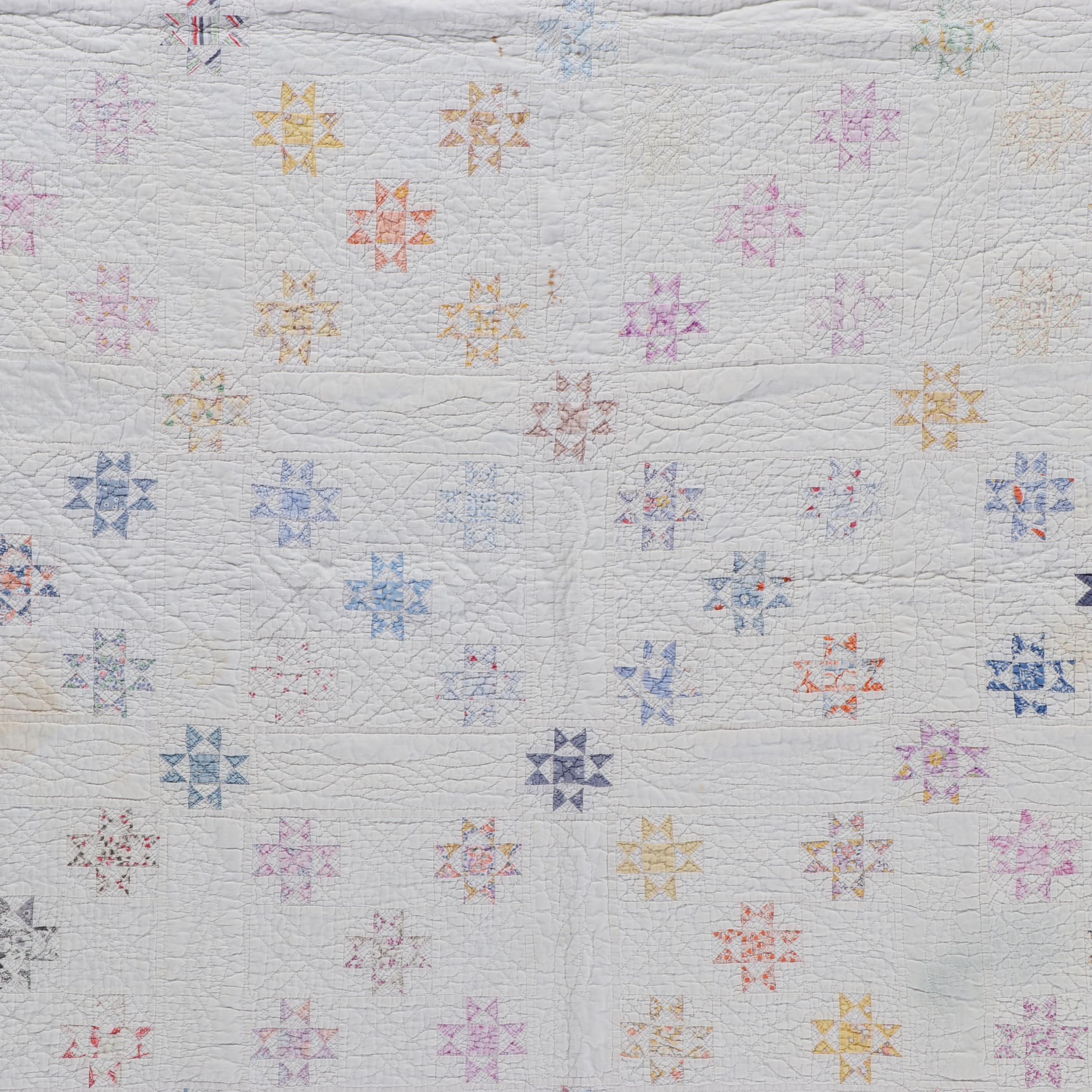 Hand-Crafted "Ohio Star" Pieced Cotton Quilt, Mid to Late 20th C.