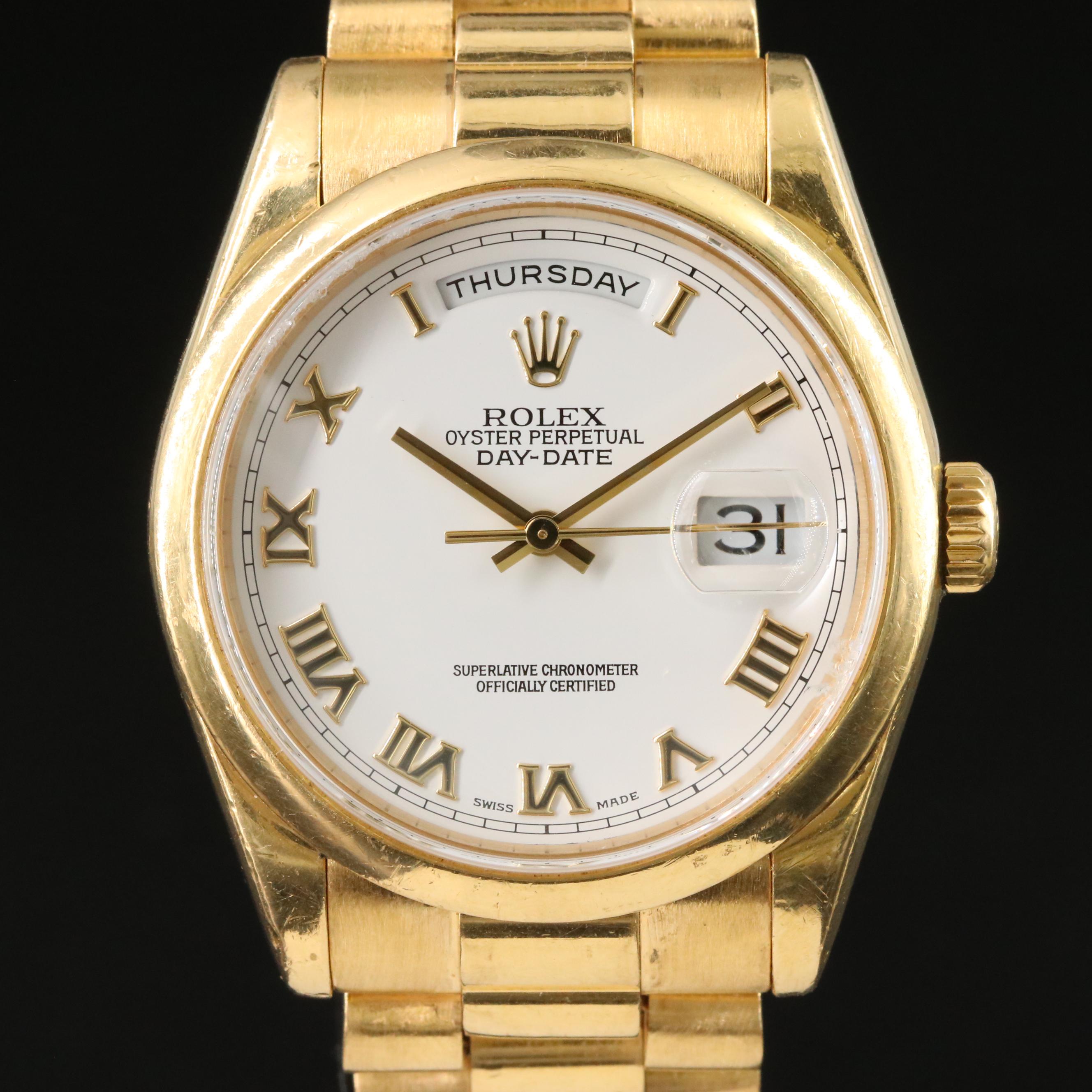 Rolex Day-Date 118208 18K Gold 36mm Automatic Watch c.2000