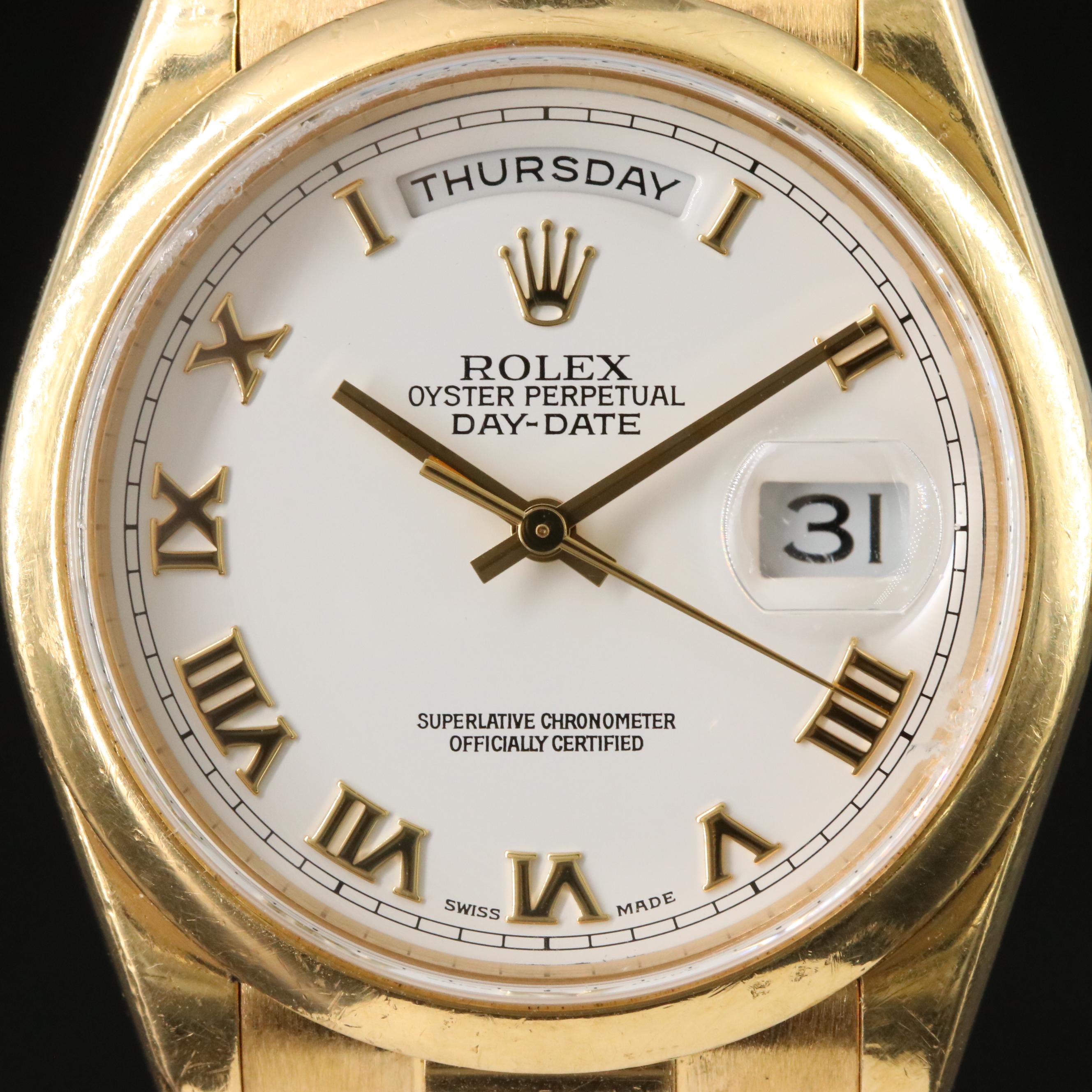 Rolex Day-Date 118208 18K Gold 36mm Automatic Watch c.2000