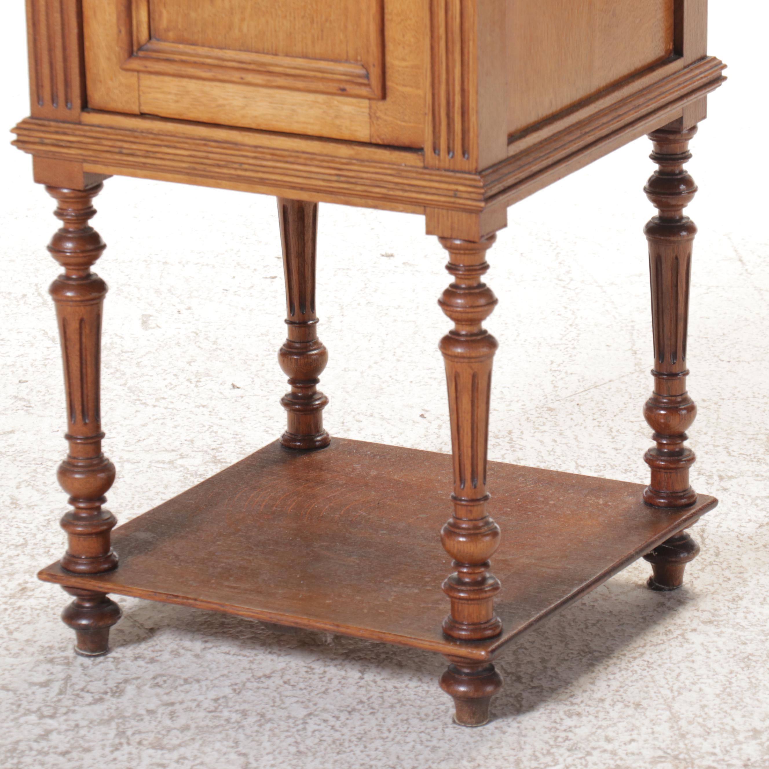 Louis XVI Style Marble Top Wood Bedside Cabinet, Early 20th Century