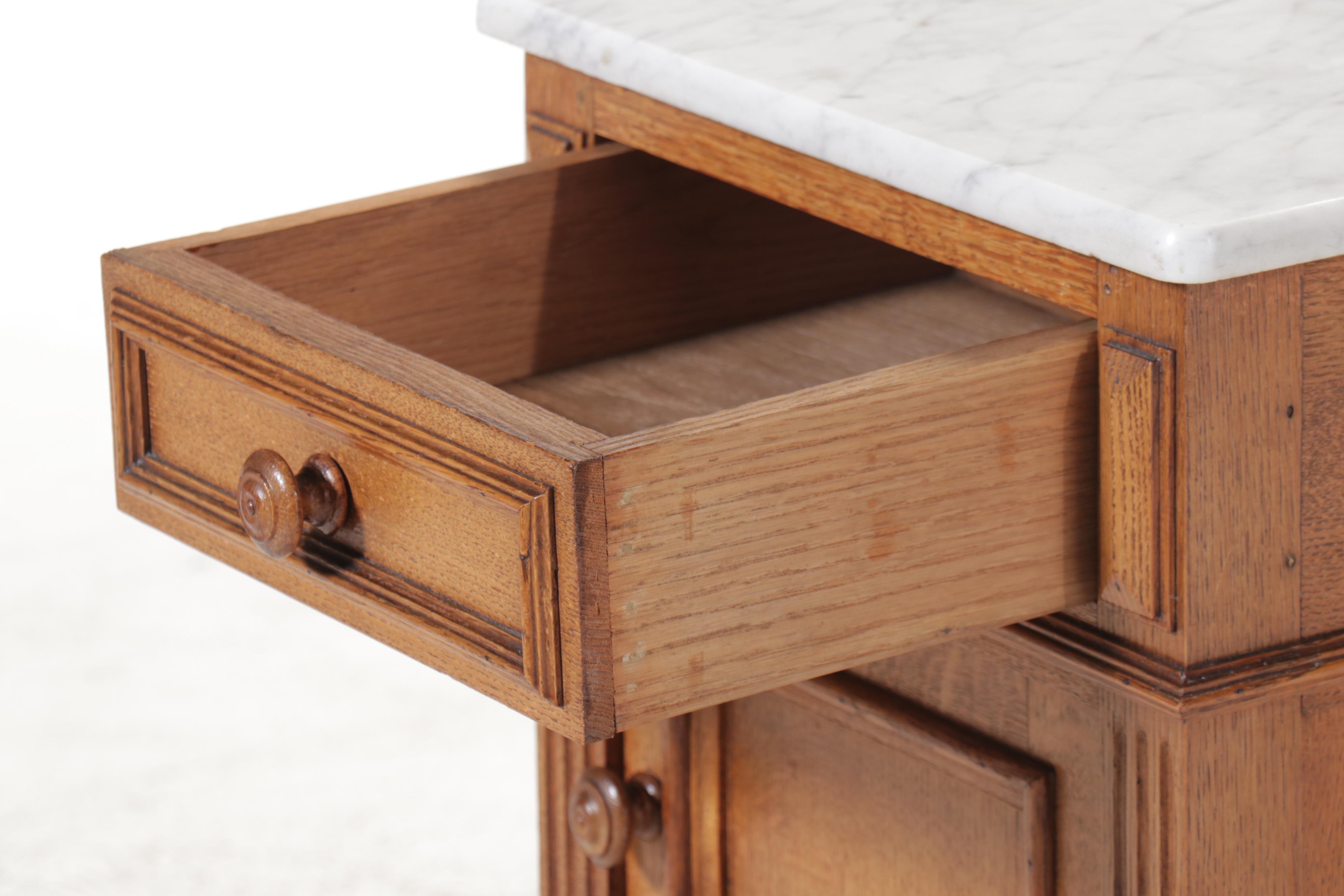 Louis XVI Style Marble Top Wood Bedside Cabinet, Early 20th Century