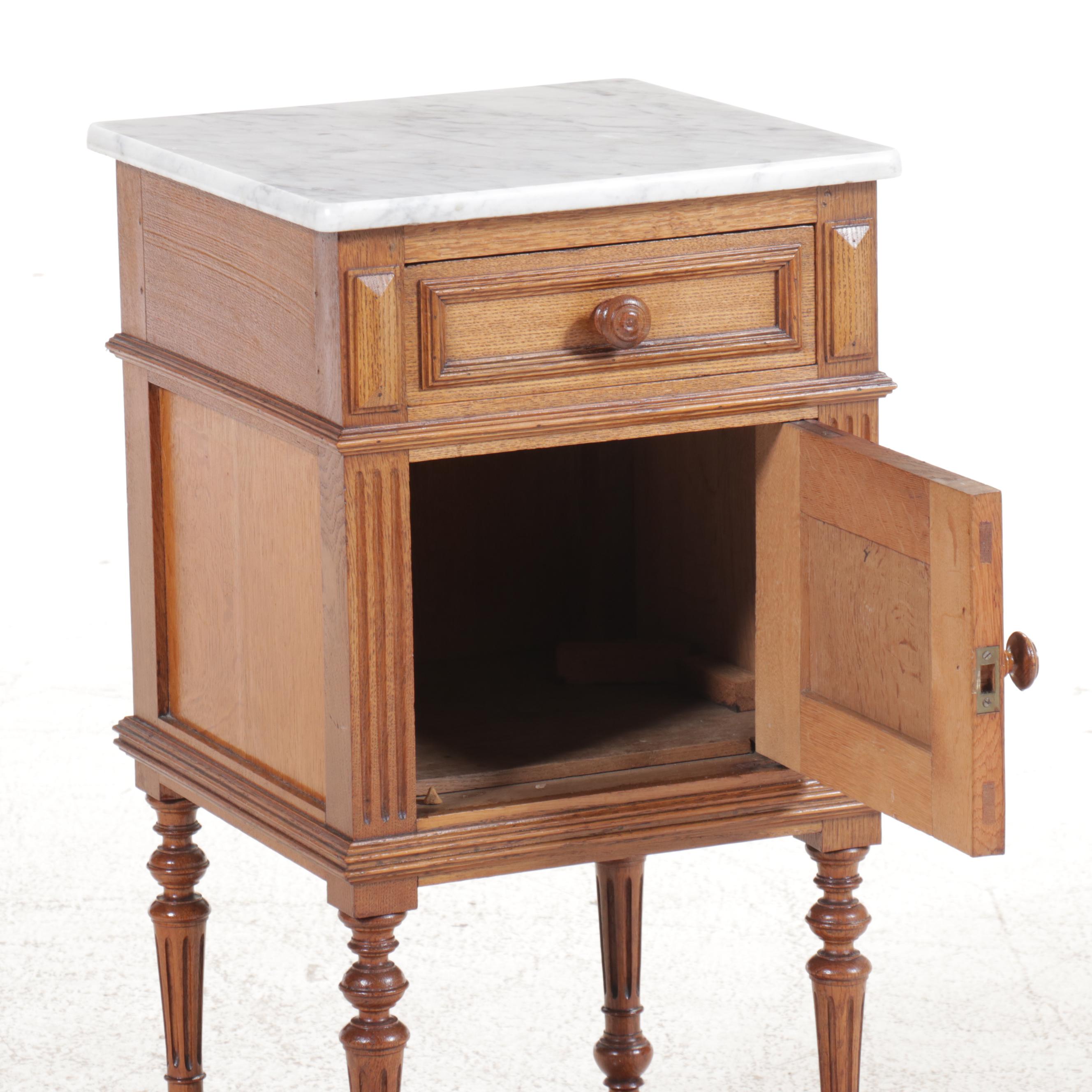 Louis XVI Style Marble Top Wood Bedside Cabinet, Early 20th Century