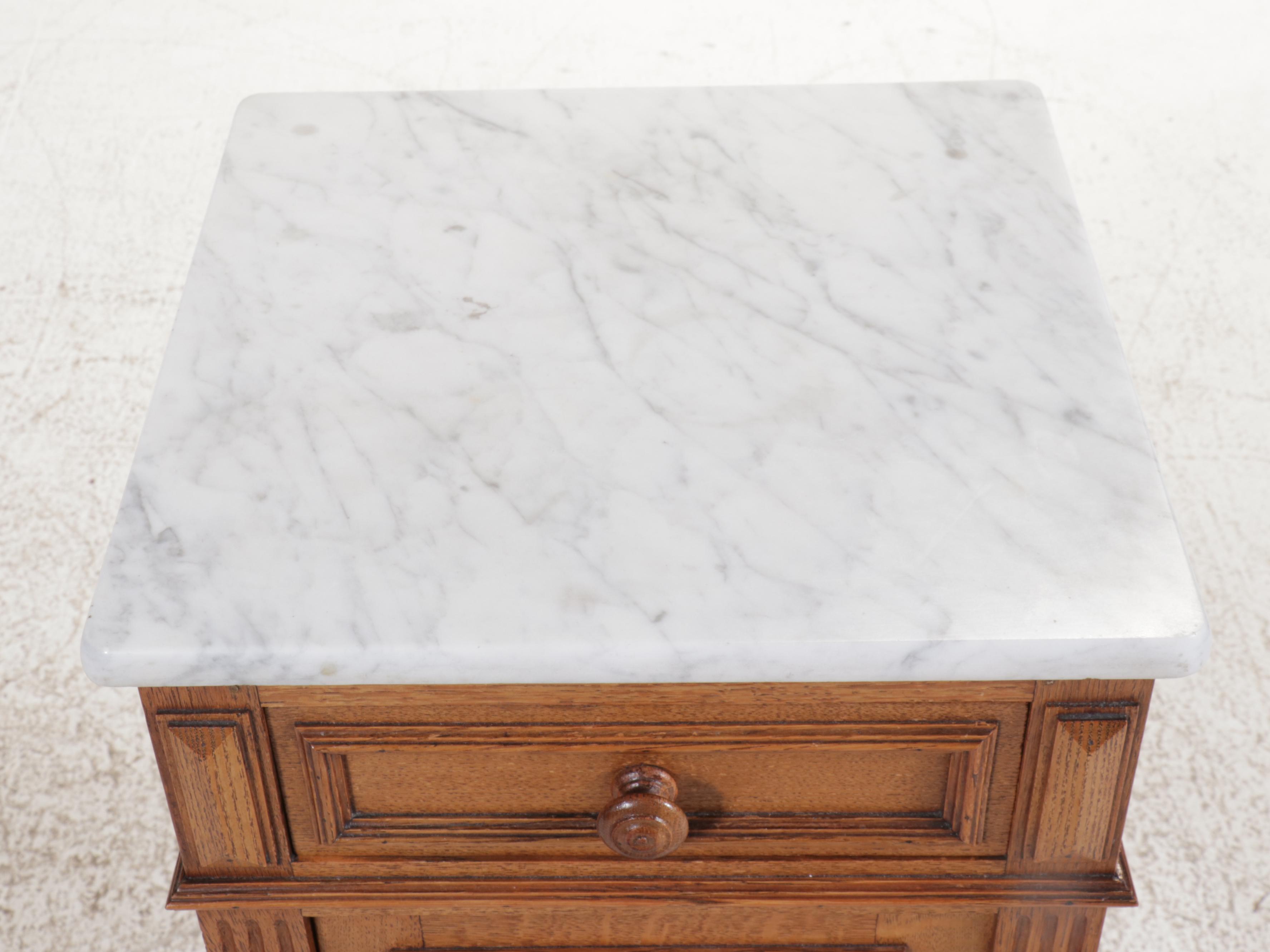 Louis XVI Style Marble Top Wood Bedside Cabinet, Early 20th Century