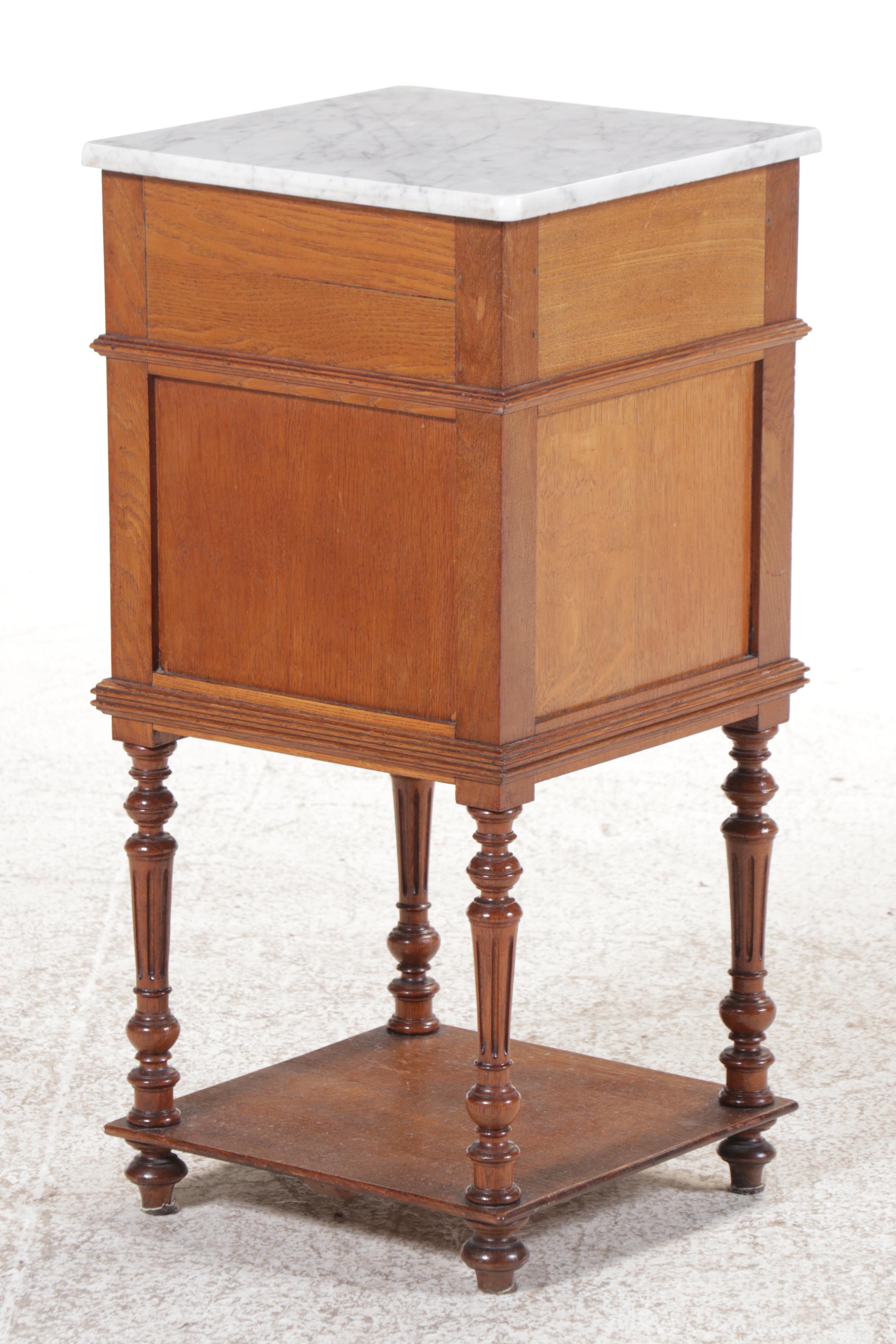 Louis XVI Style Marble Top Wood Bedside Cabinet, Early 20th Century