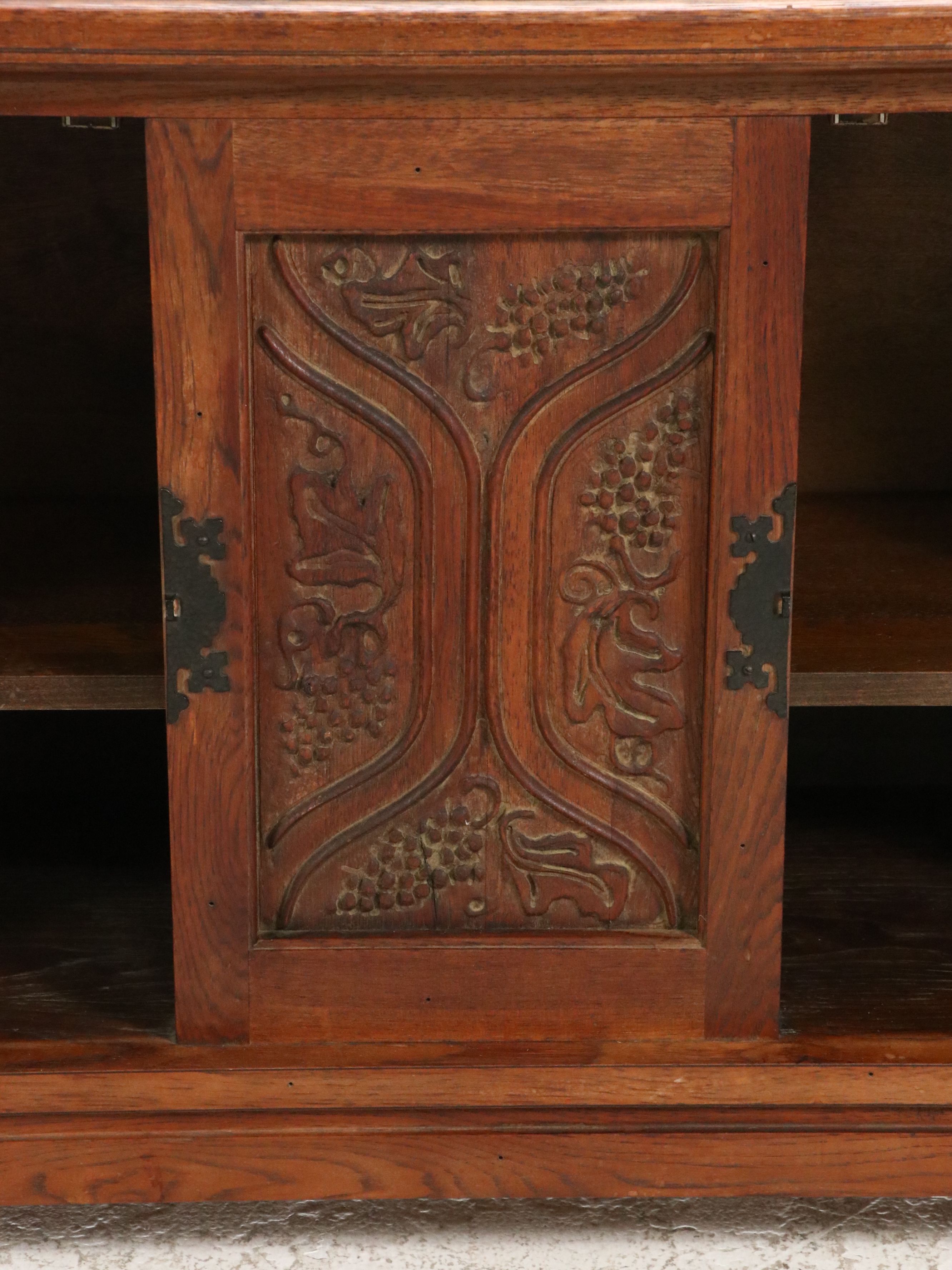 Spanish Baroque Style Grapevine Carved Oak Cabinet, 20th Century