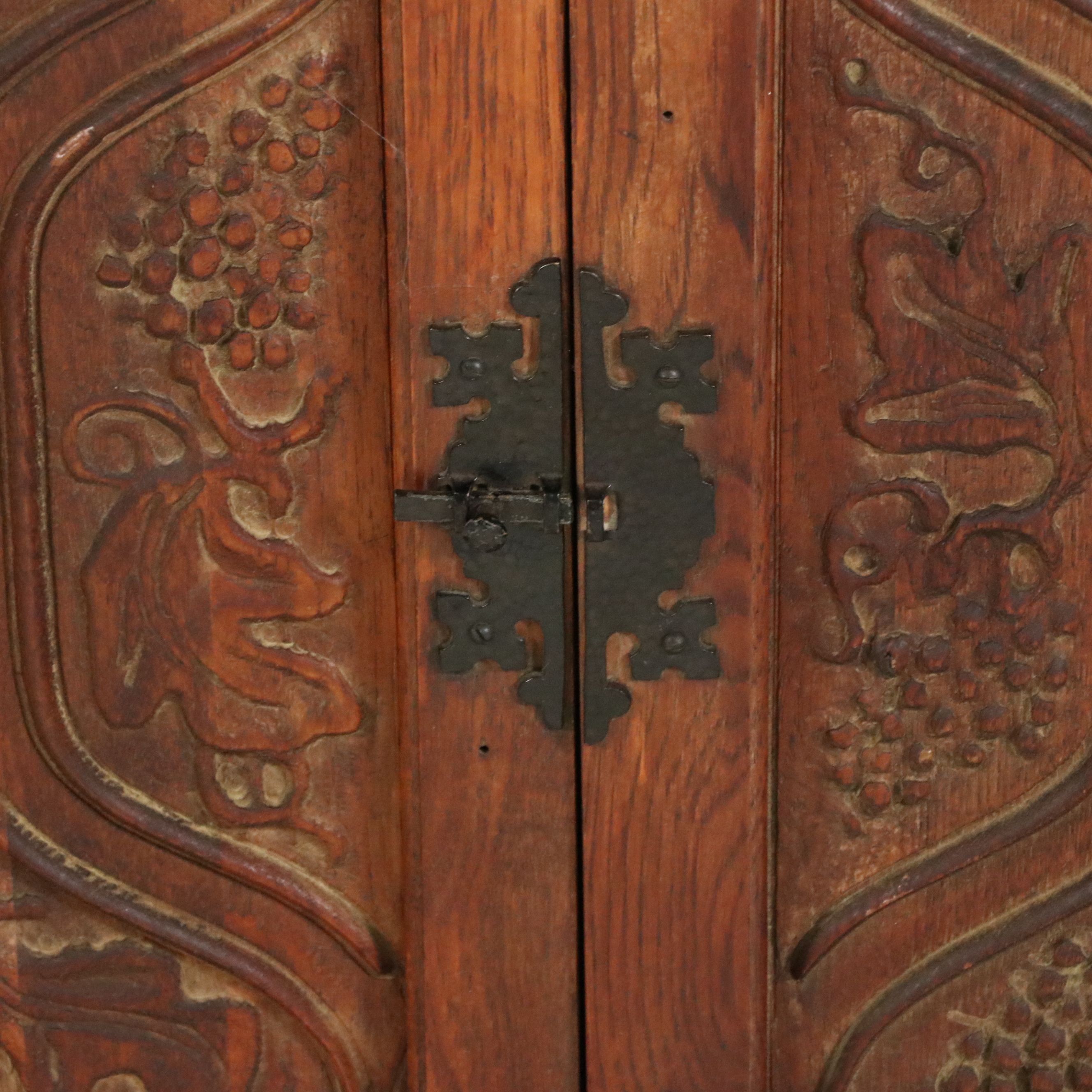 Spanish Baroque Style Grapevine Carved Oak Cabinet, 20th Century