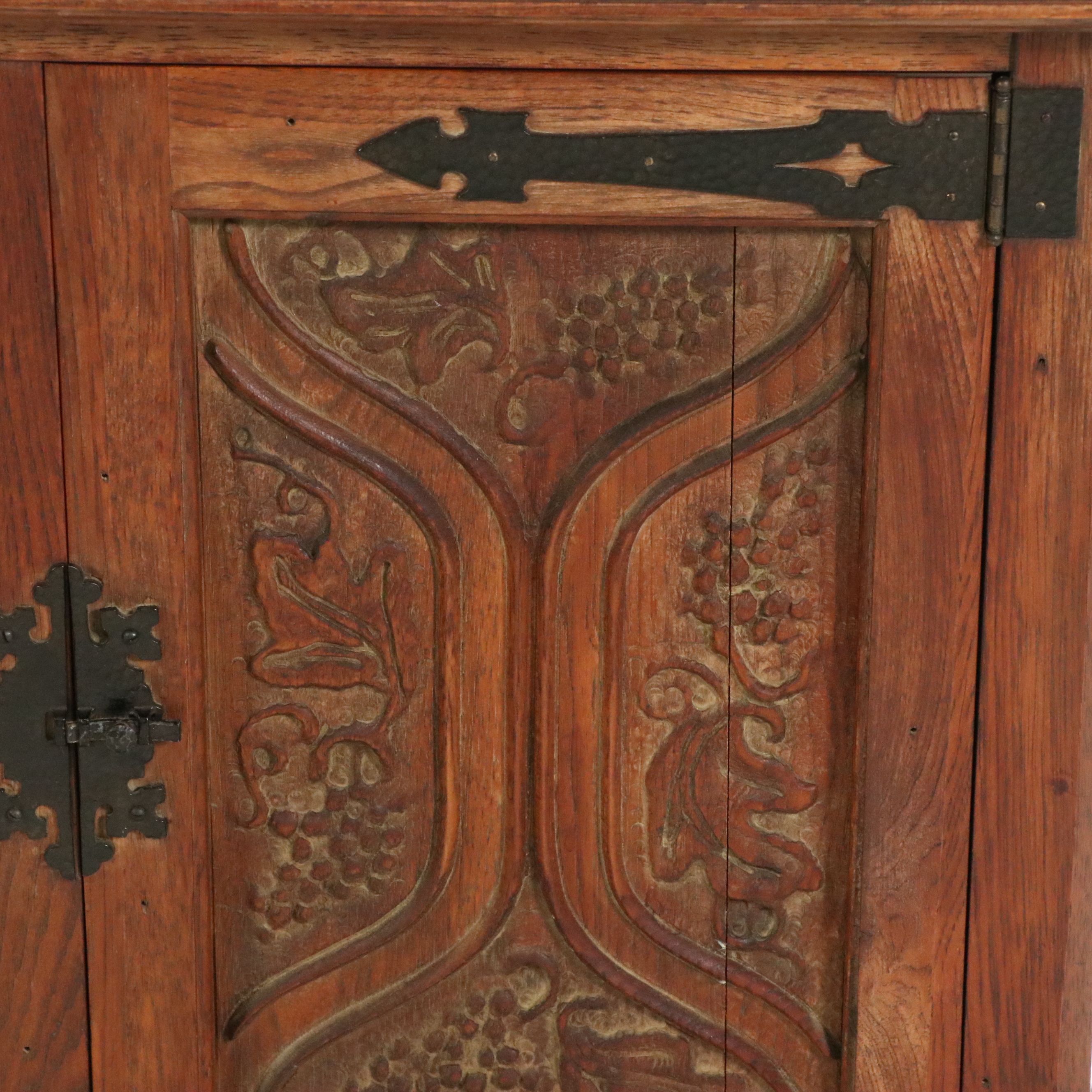Spanish Baroque Style Grapevine Carved Oak Cabinet, 20th Century