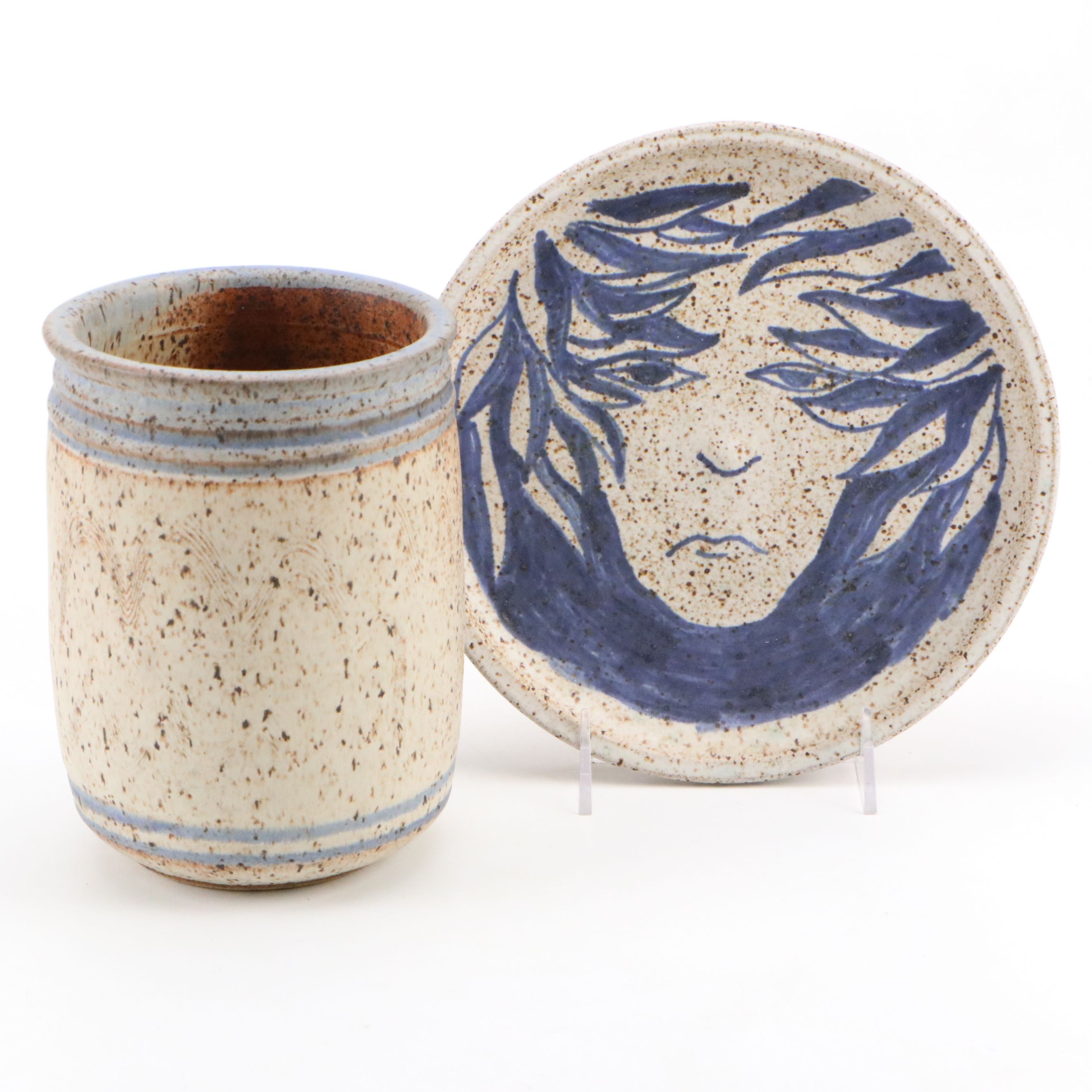 Dick Overman Handcrafted Stoneware Vase and Plate