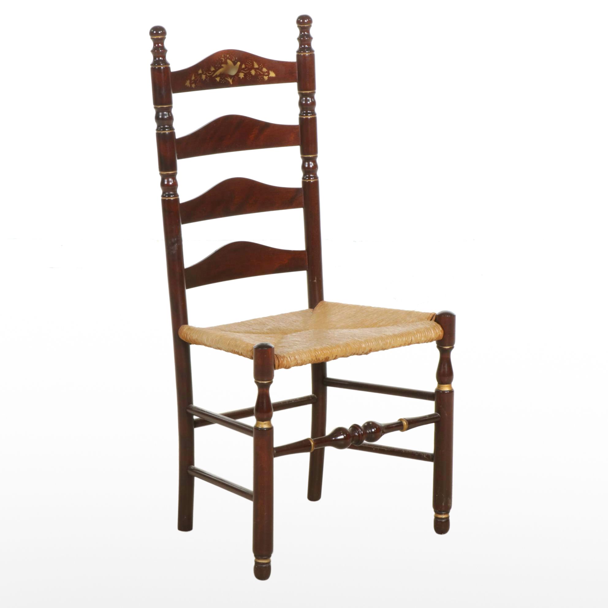 Ladderback Side Chair with Stencil Decoration and Paper Rush Seat