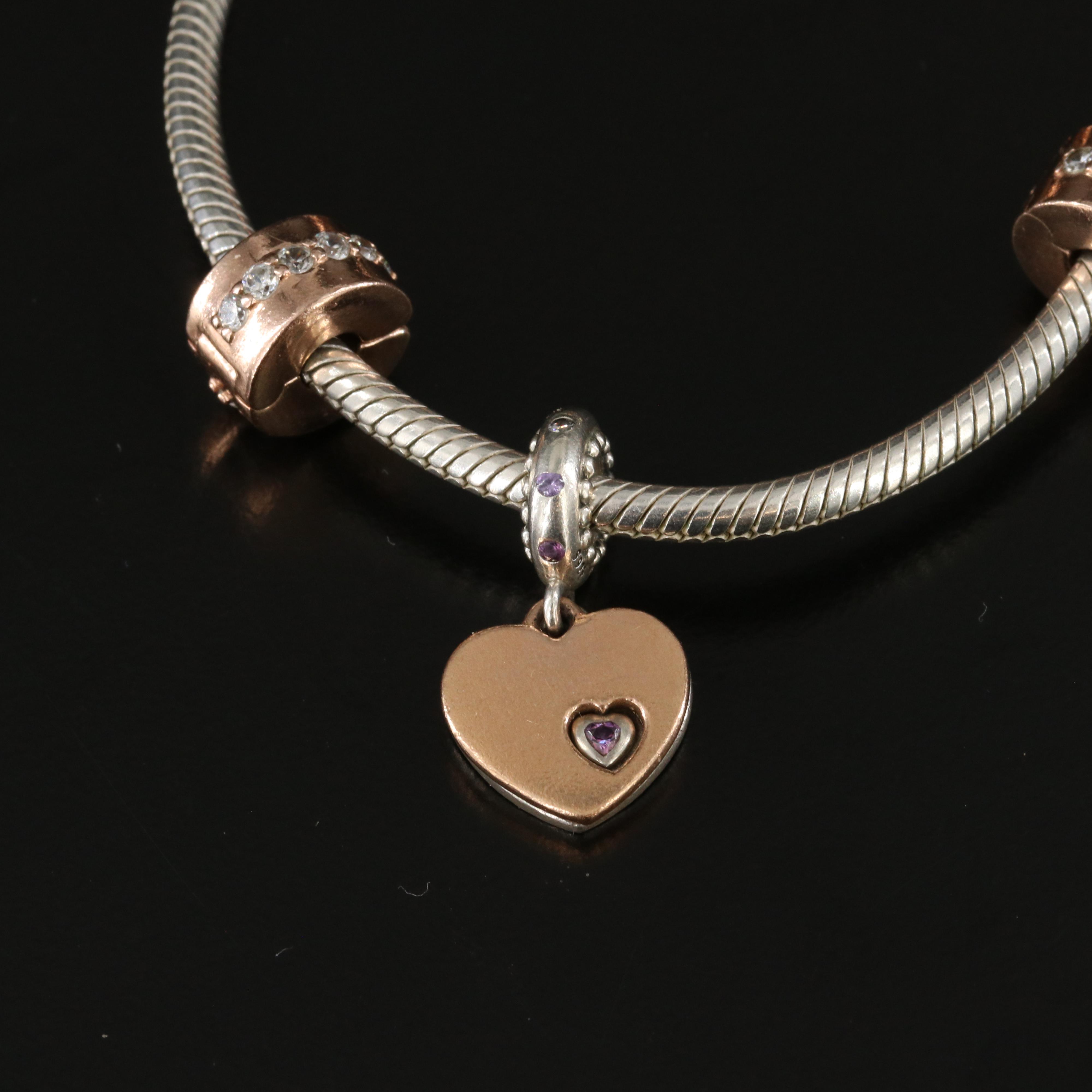 Pandora Sterling Bracelet with Rose Tone and CZ Accents