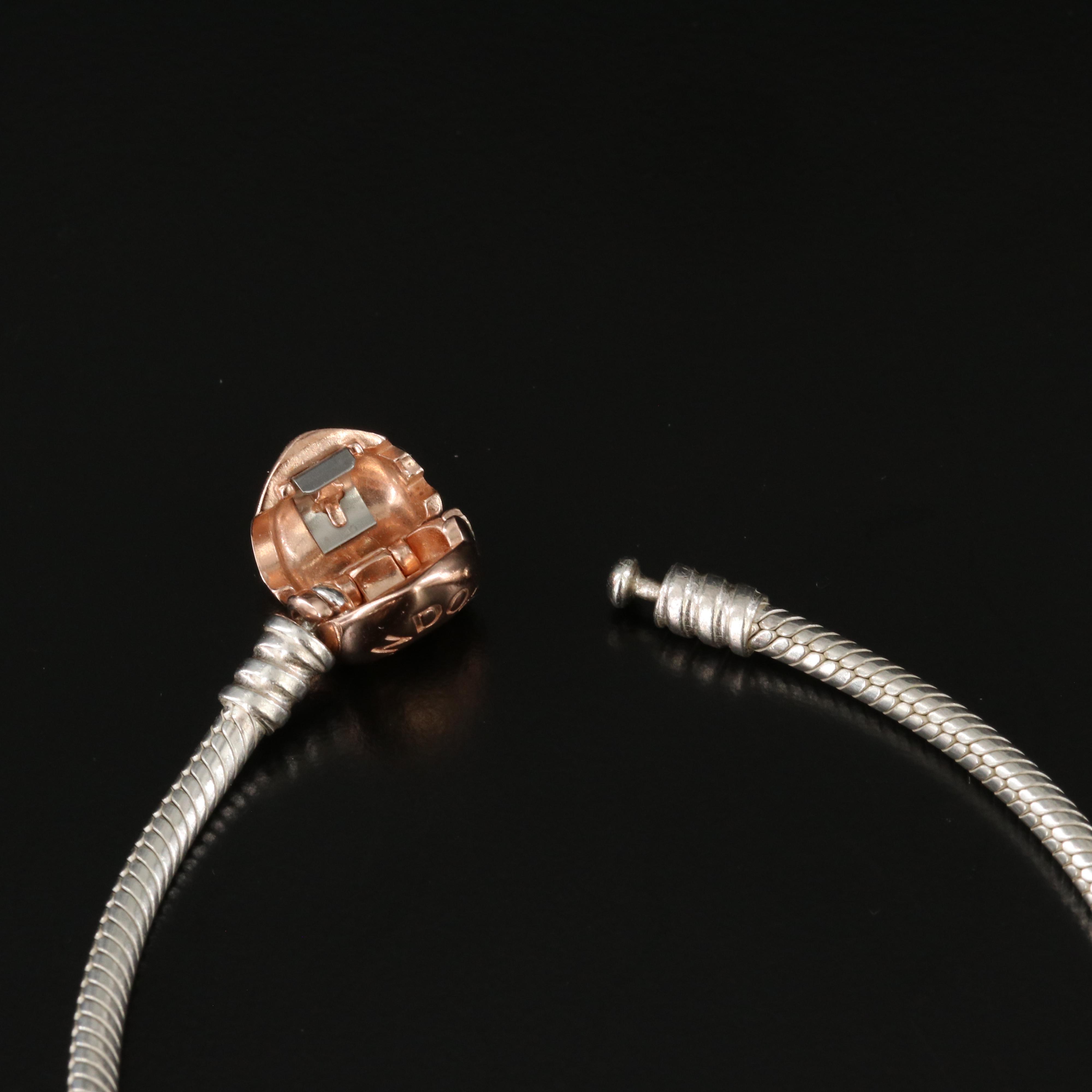 Pandora Sterling Bracelet with Rose Tone and CZ Accents