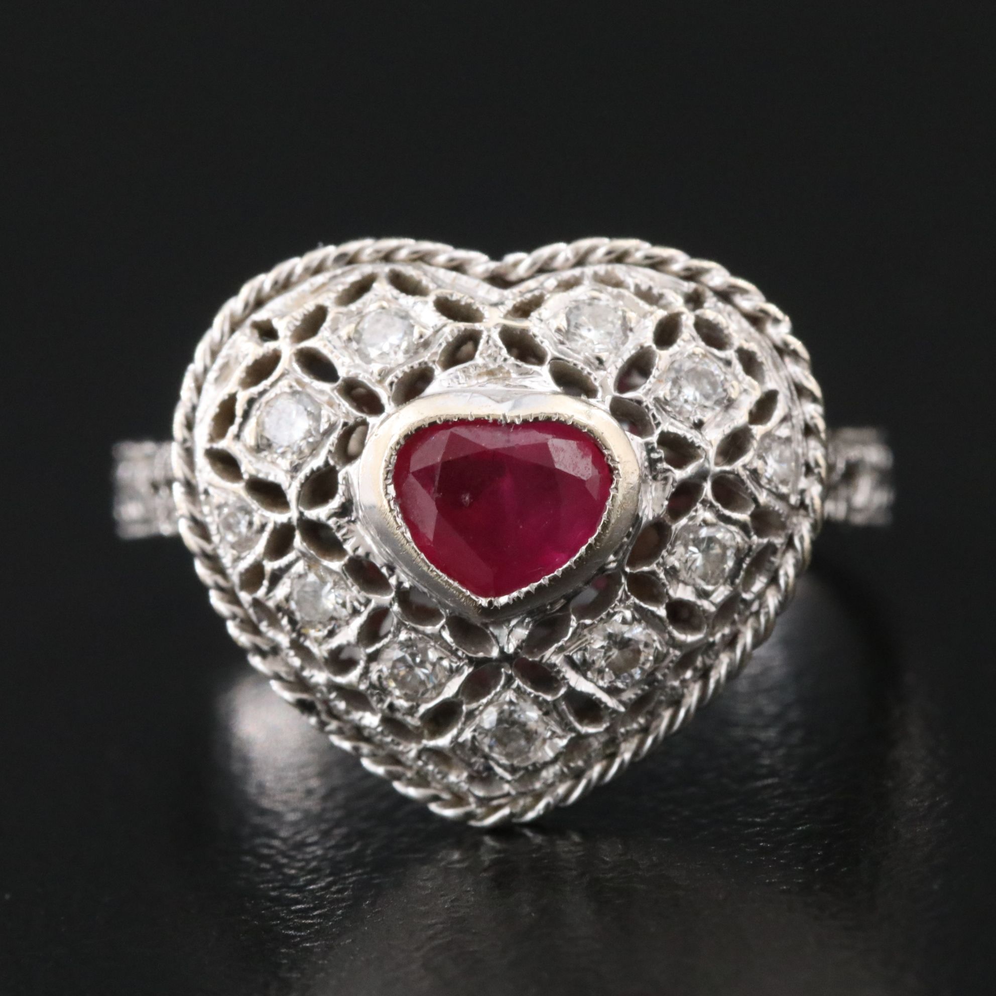 18K Ruby and Diamond Heart Ring